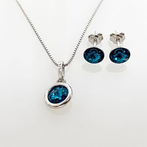 Set din argint cu Swarovski Rivoli cu Bordura Blue Zircon
