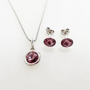 Set din argint cu Swarovski Rivoli cu Bordura Light Amethyst