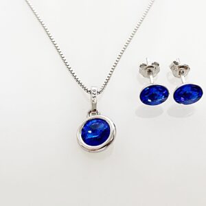 Set din argint cu Swarovski Rivoli cu Bordura Sapphire