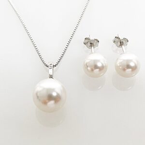 Set din argint cu Swarovski Perla Crystal White