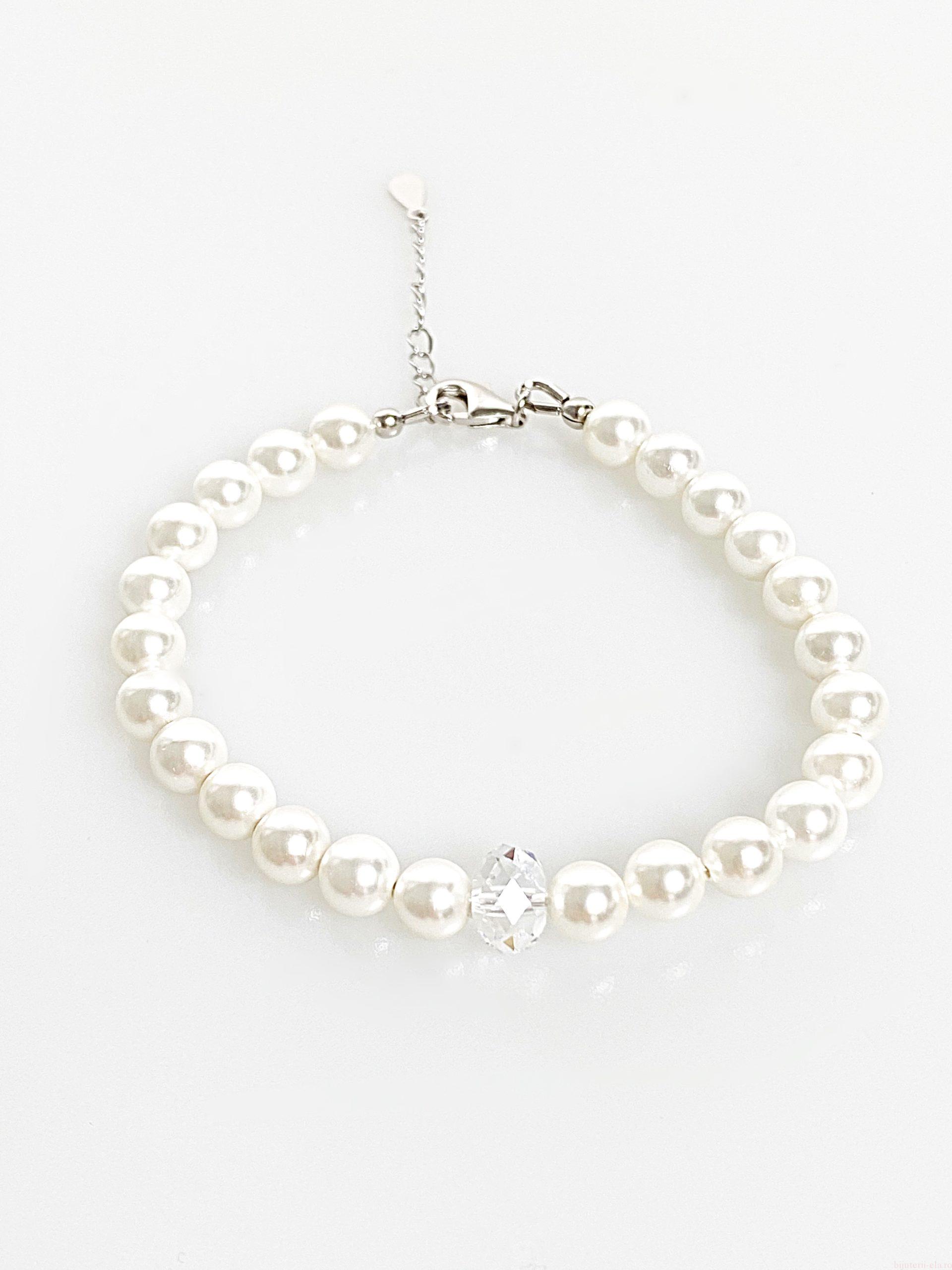 IMG_4329 Bratara din argint 925 rodiat, marcat, cu perle Swarovski, culoare Crystal White,
