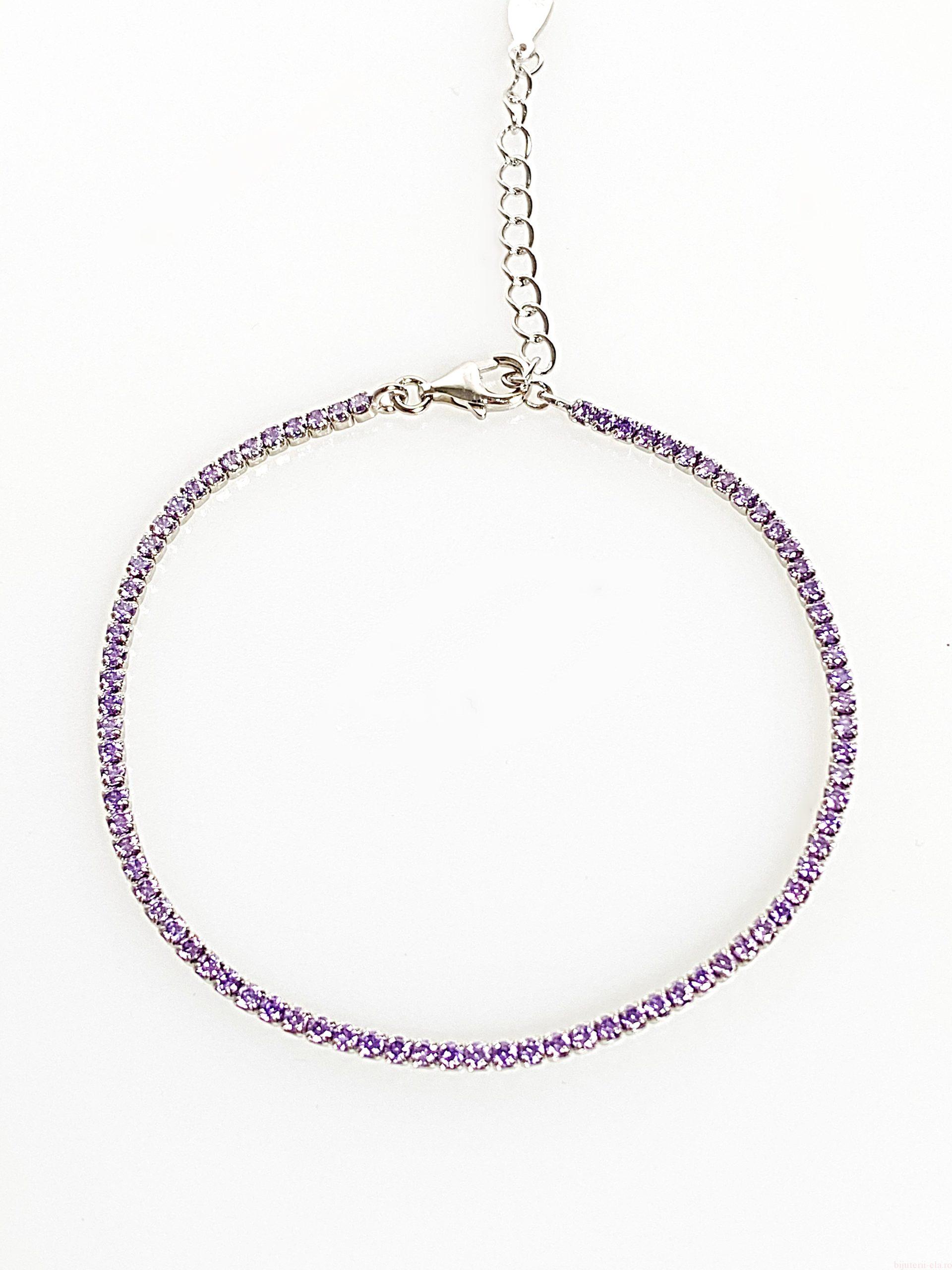 IMG_4337 Bratara din argint 925 rodiat, marcat, cu Swarovski, model Chaton, culoare Violet, dimensiune cristale 1.5 mm.