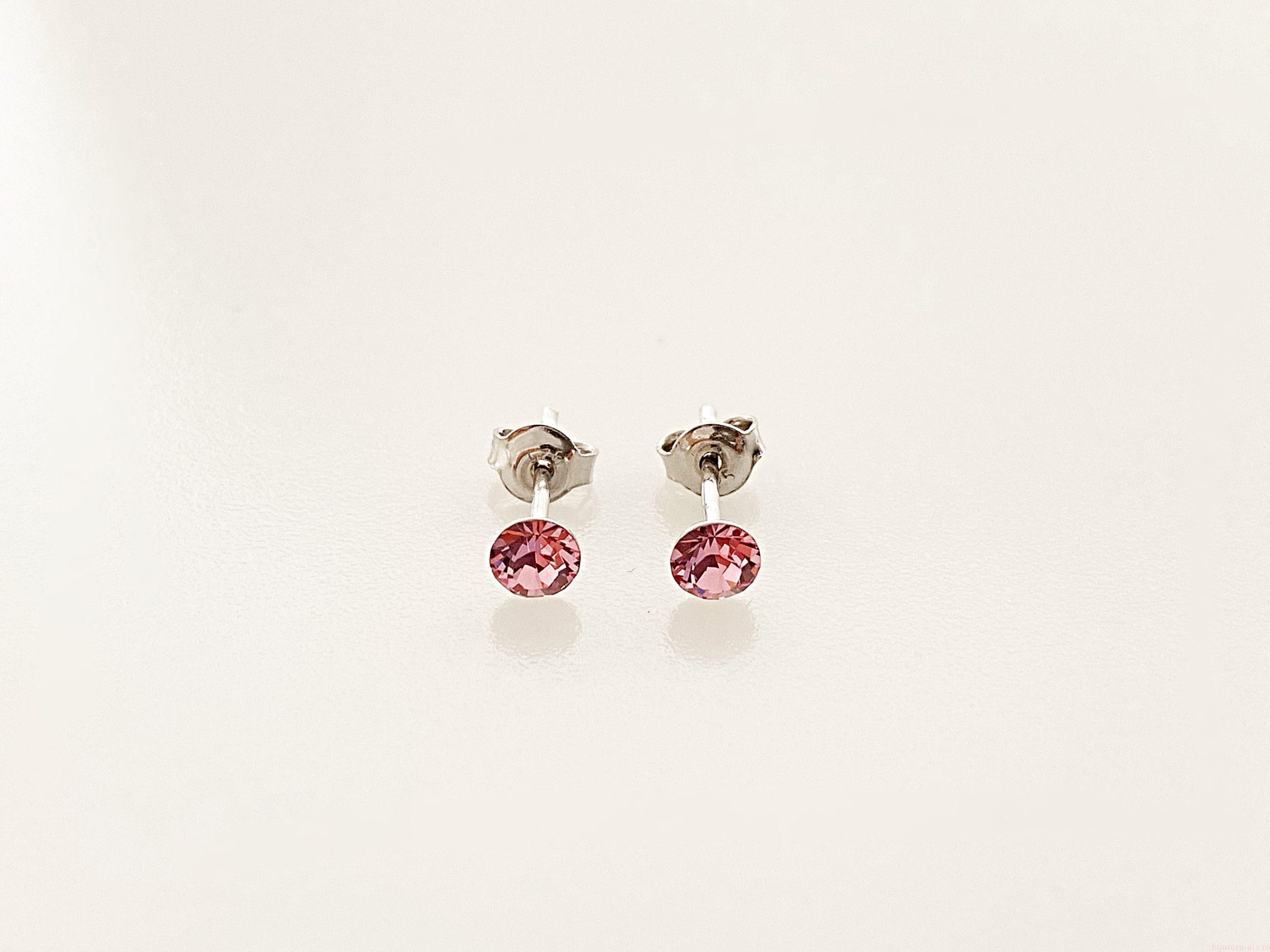 IMG_4371 Cercei din argint 925 rodiat, marcat, cu Swarovski, model Chaton, culoare Light Rose, dimensiune cristale 4 mm. poza 1