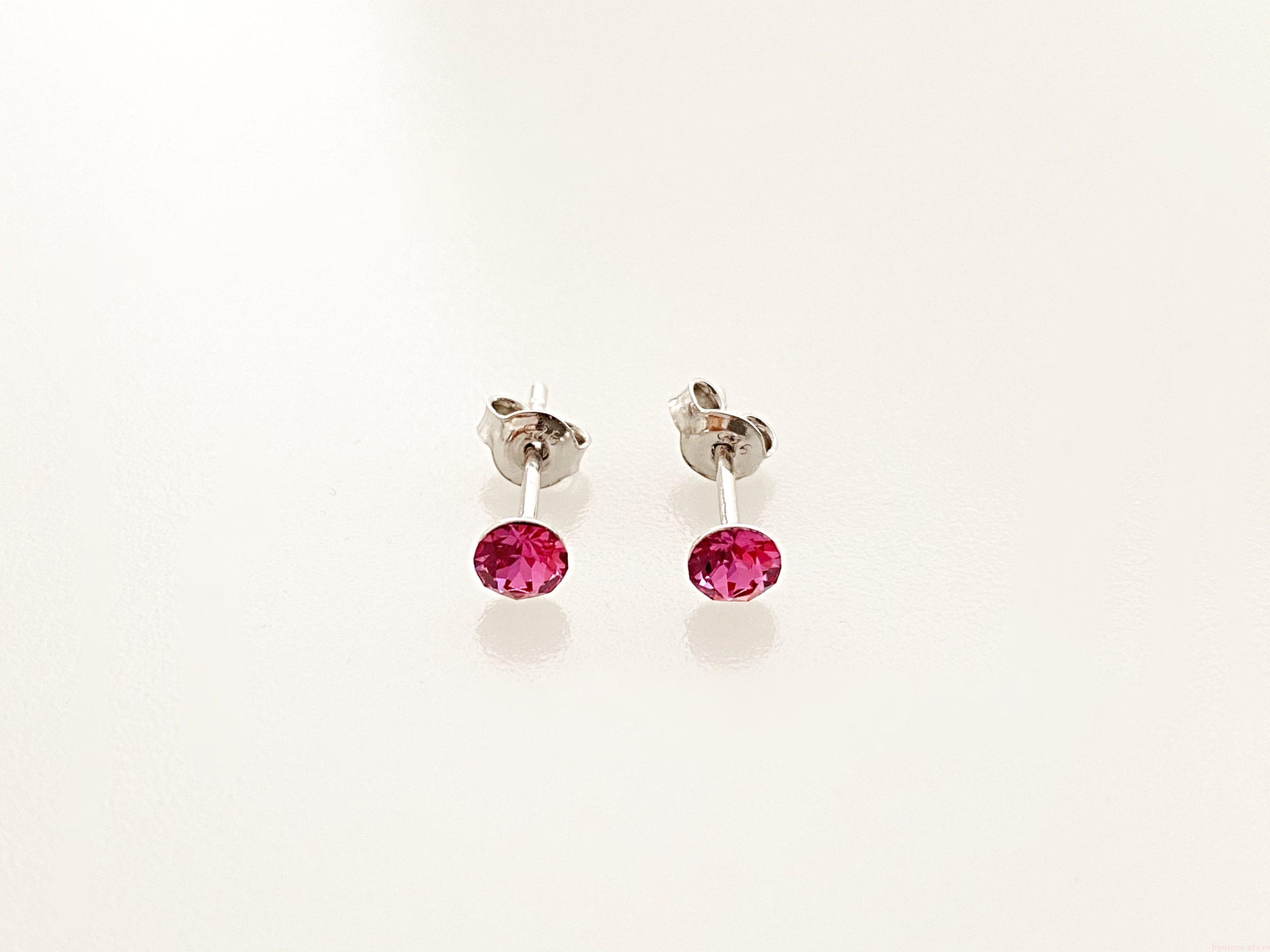 IMG_4375 Cercei din argint 925 rodiat, marcat, cu Swarovski, model Chaton, culoare Rose, dimensiune cristale 4 mm. poza 1