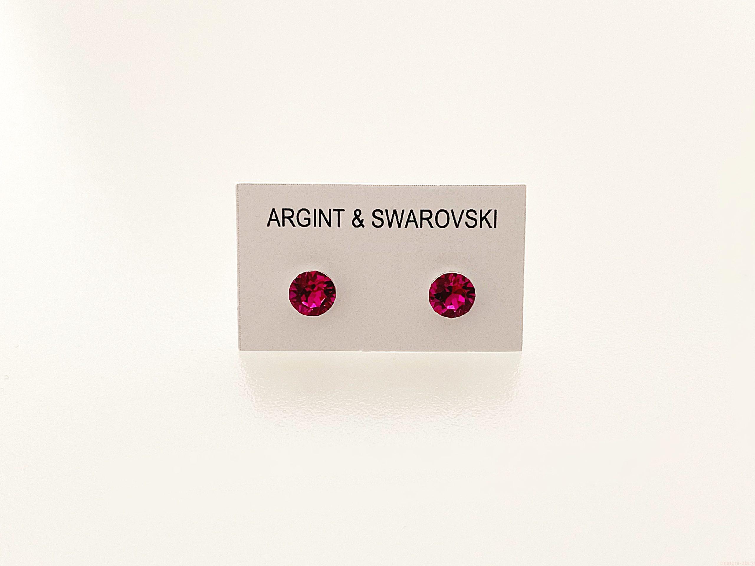 IMG_4380 Cercei din argint 925 rodiat, marcat, cu Swarovski, model Chaton, culoare Fuchsia, dimensiune cristale 4 mm. poza 2