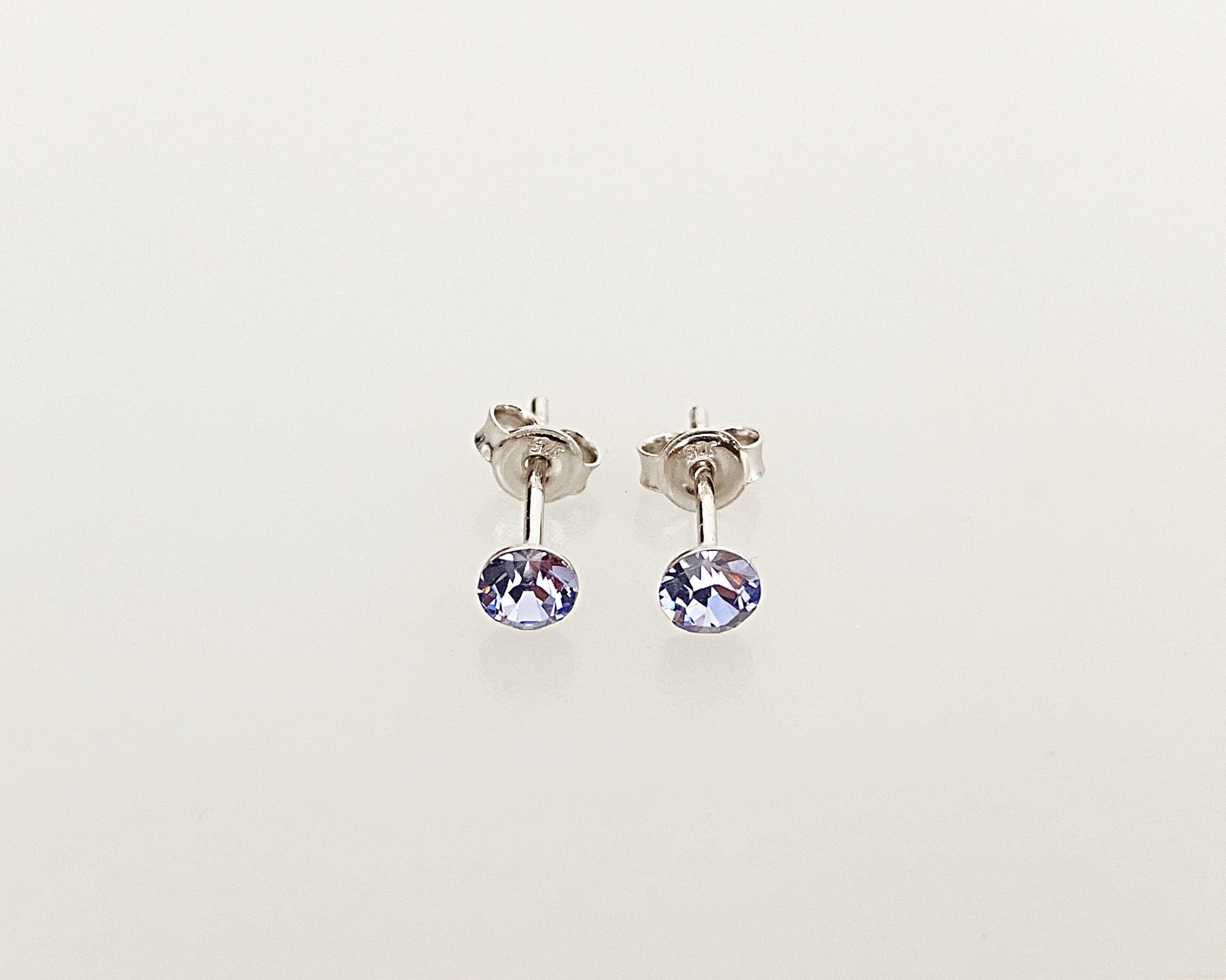 IMG_4396 Cercei din argint 925 rodiat, marcat, cu Swarovski, model Chaton, culoare Provence Lavander, dimensiune cristale 4 mm poza 1