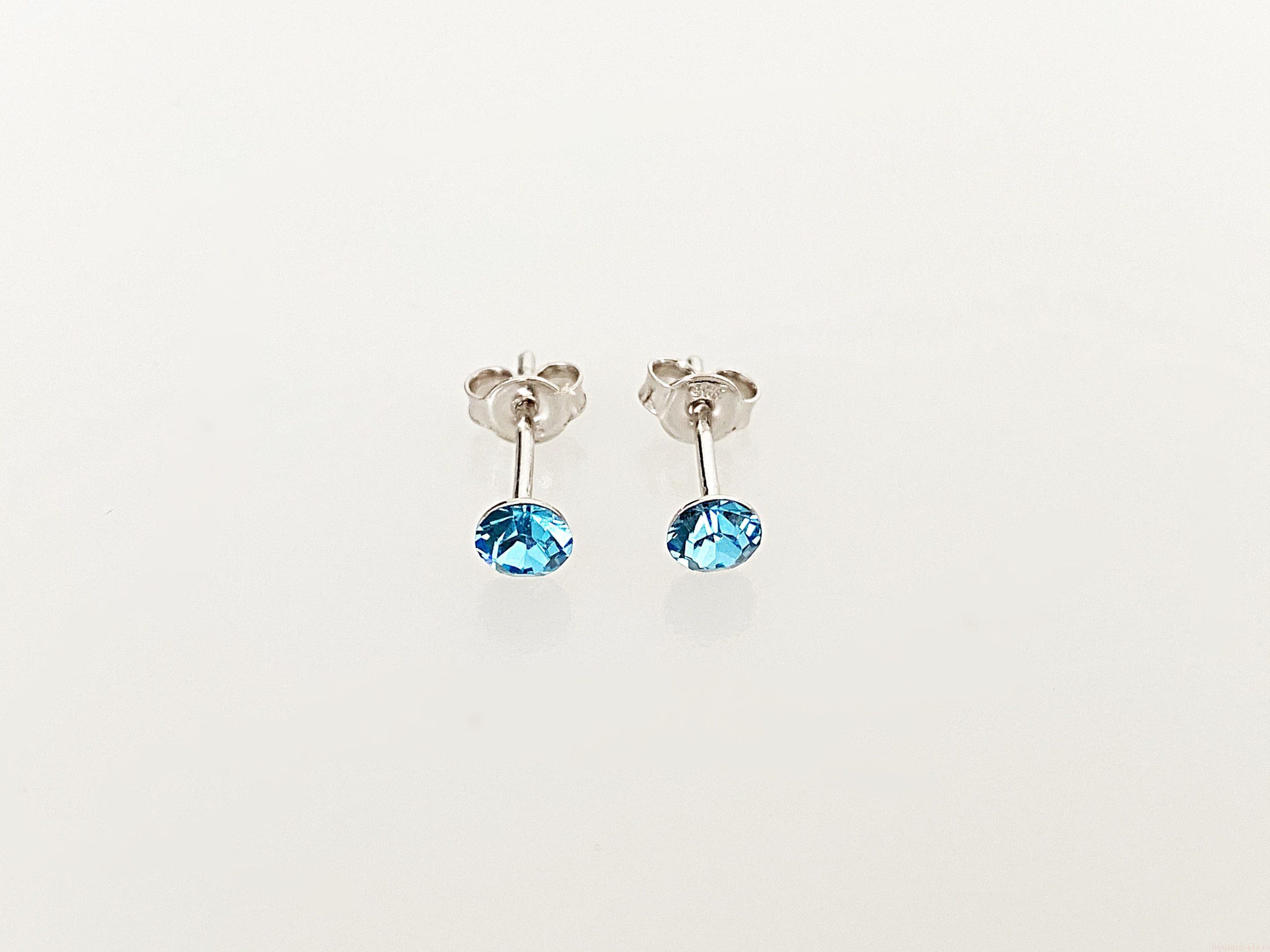 IMG_4412 Cercei din argint 925 rodiat, marcat, cu Swarovski, model Chaton, culoare Aquamarine, dimensiune cristale 4 mm. poza 1