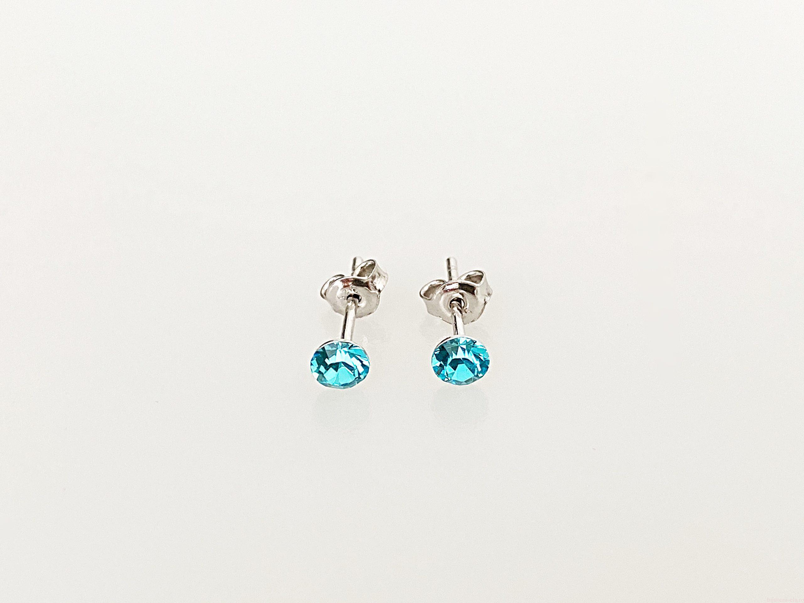 IMG_4417 Cercei din argint 925 rodiat, marcat, cu Swarovski, model Chaton, culoare Light Turquoise, dimensiune cristale 4 mm. poza 1