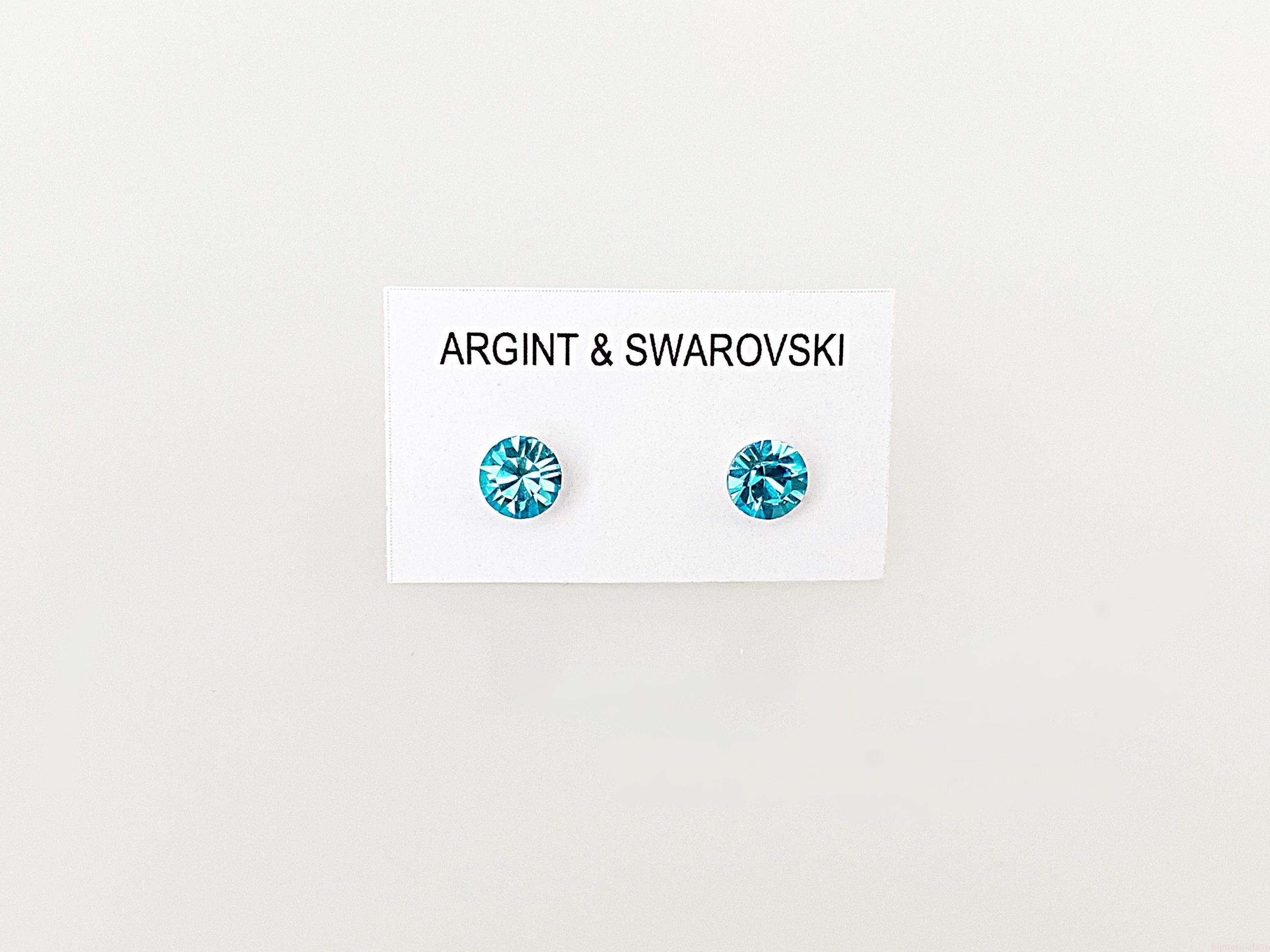 IMG_4418 Cercei din argint 925 rodiat, marcat, cu Swarovski, model Chaton, culoare Light Turquoise, dimensiune cristale 4 mm. poza 2