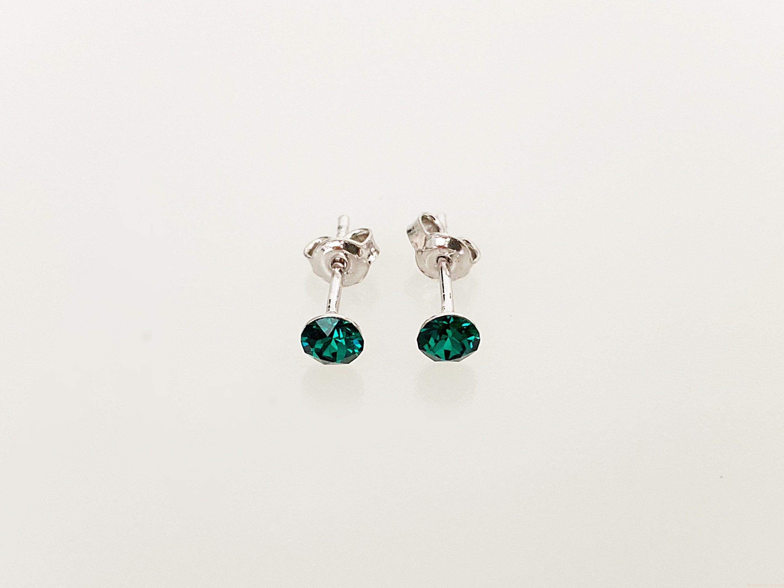 IMG_4435 Cercei din argint 925 rodiat, marcat, cu Swarovski, model Chaton, culoare Emerald, dimensiune cristale 4 mm. poza 1