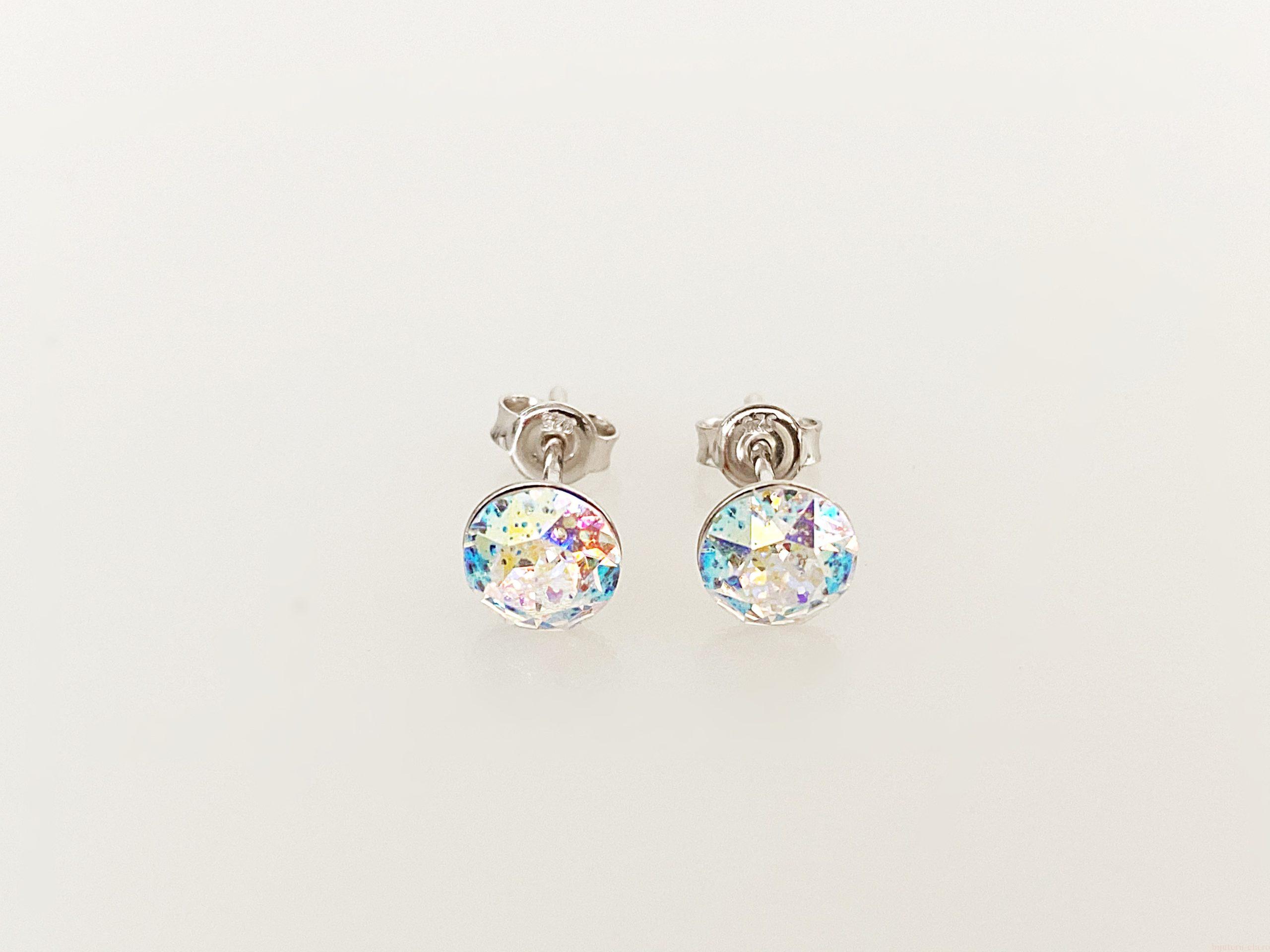 IMG_4455 Cercei din argint 925 rodiat, marcat, cu Swarovski, model Chaton, culoare White Patina, dimensiune cristale 6 mm. poza 1