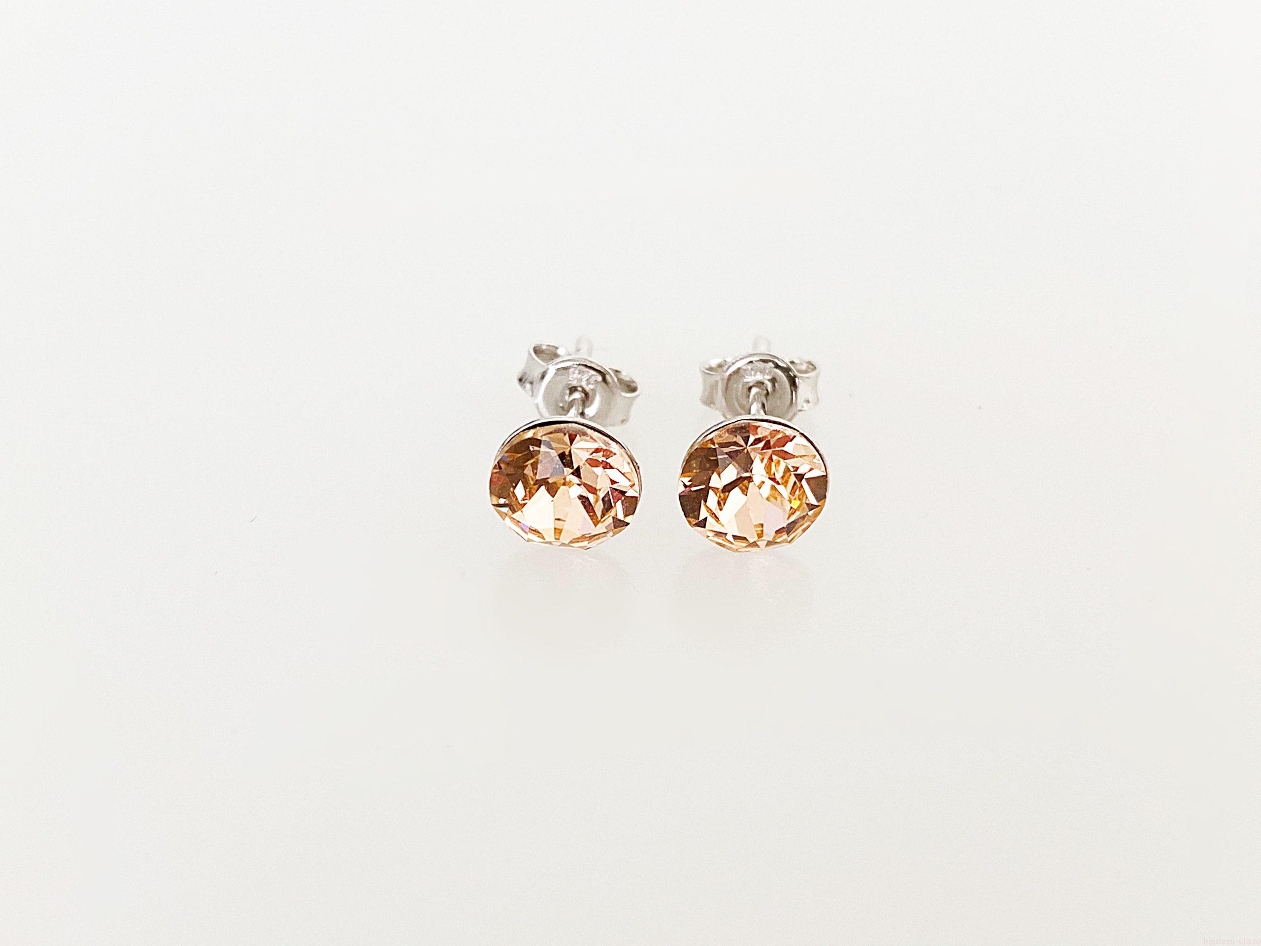 IMG_4459 Cercei din argint 925 rodiat, marcat, cu Swarovski, model Chaton, culoare Light Peach, dimensiune cristale 6 mm poza 1