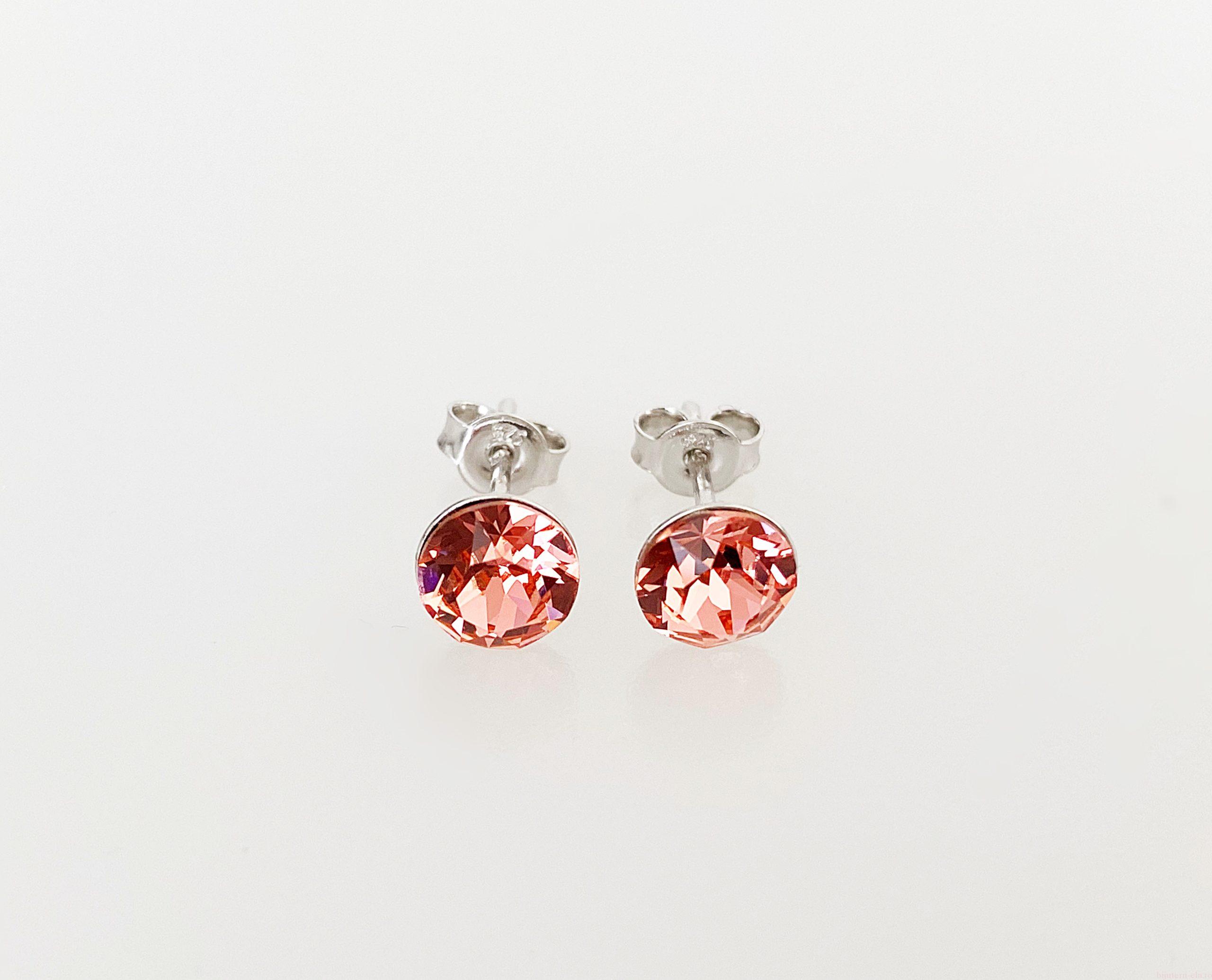 IMG_4467 Cercei din argint 925 rodiat, marcat, cu Swarovski, model Chaton, culoare Rose Peach, dimensiune cristale 6 mm. poza 1