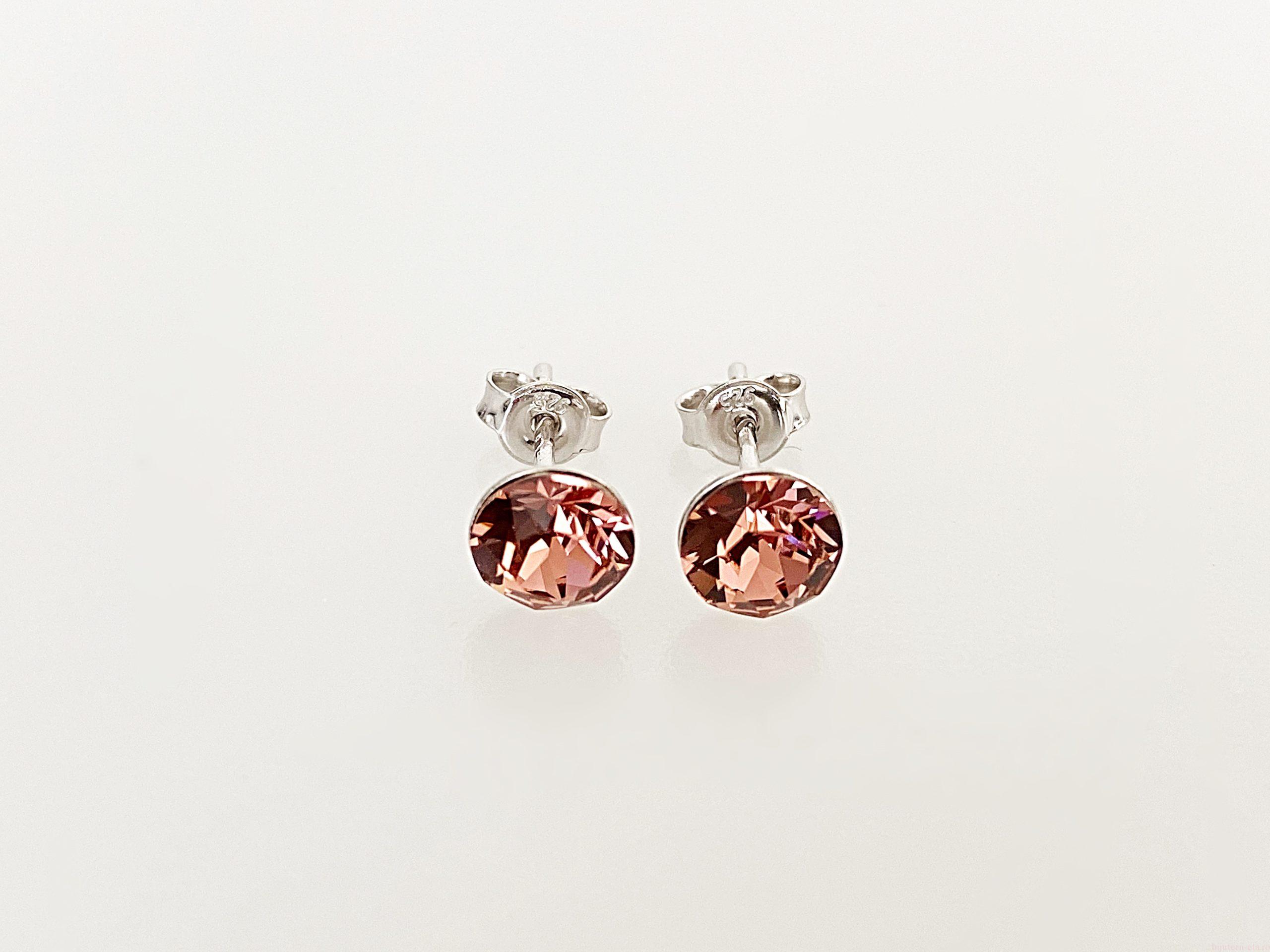IMG_4472 Cercei din argint 925 rodiat, marcat, cu Swarovski, model Chaton, culoare Blush Rose, dimensiune cristale 6 mm. poza 1