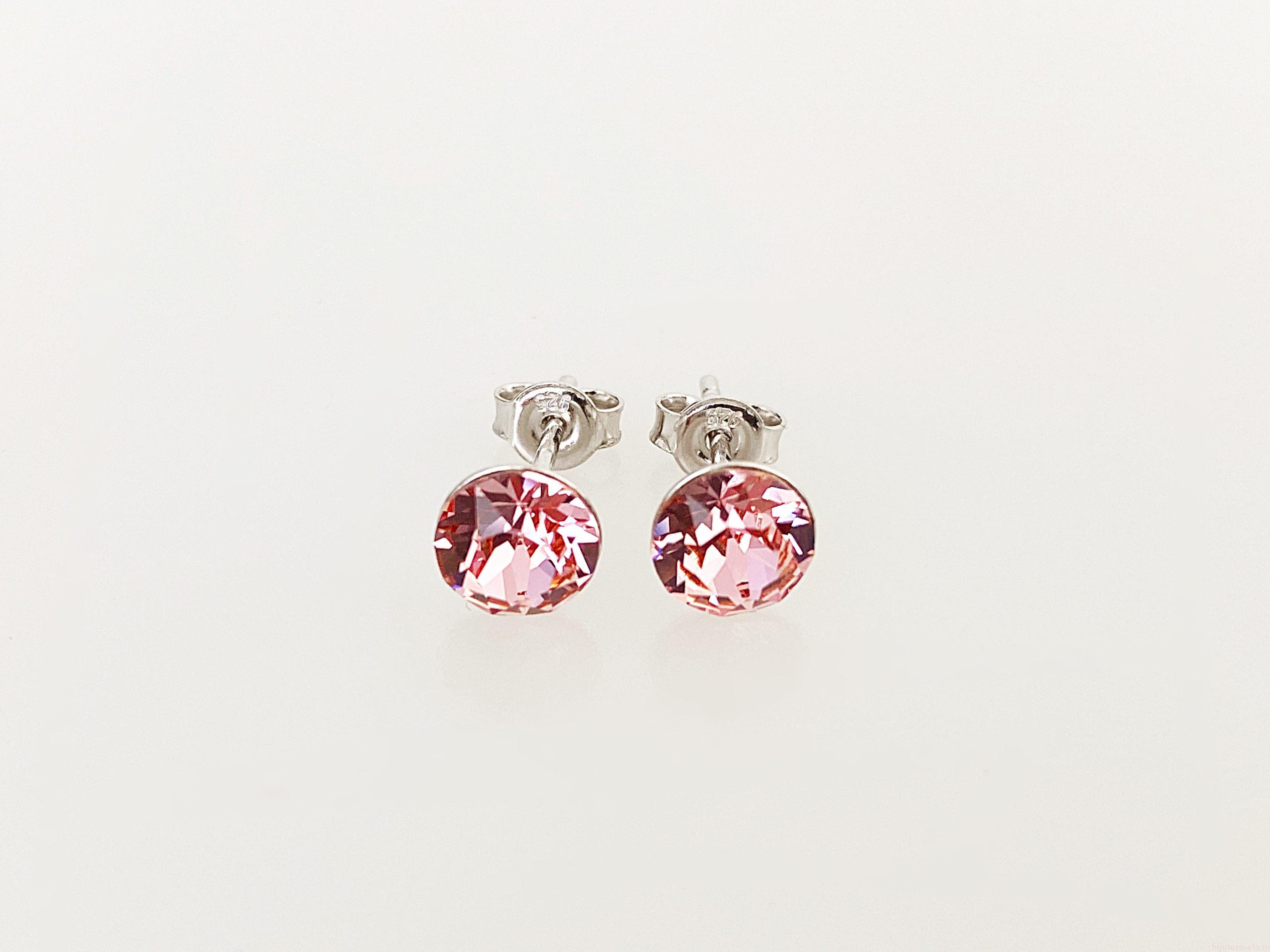 IMG_4476 Cercei din argint 925 rodiat, marcat, cu Swarovski, model Chaton, culoare Light Rose, dimensiune cristale 6 mm. poza 1
