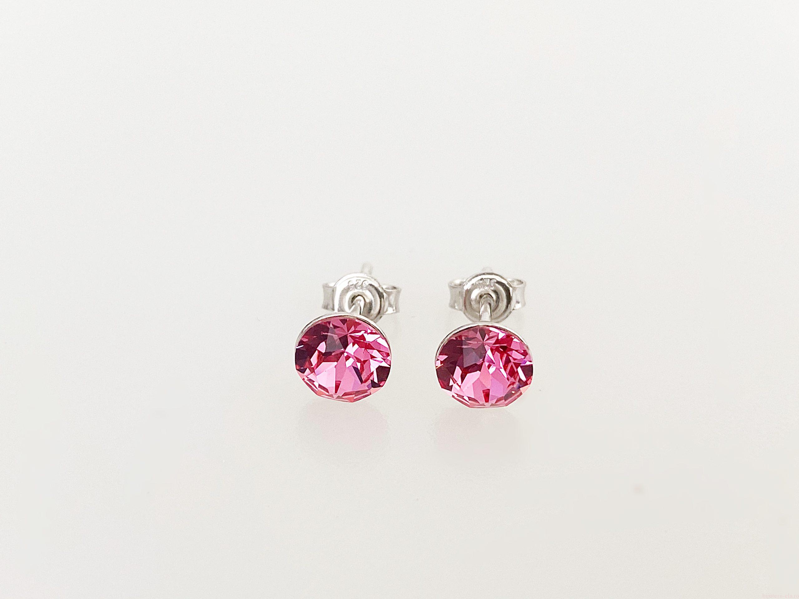 IMG_4481 Cercei din argint 925 rodiat, marcat, cu Swarovski, model Chaton, culoare Rose, dimensiune cristale 6 mm. poza 1