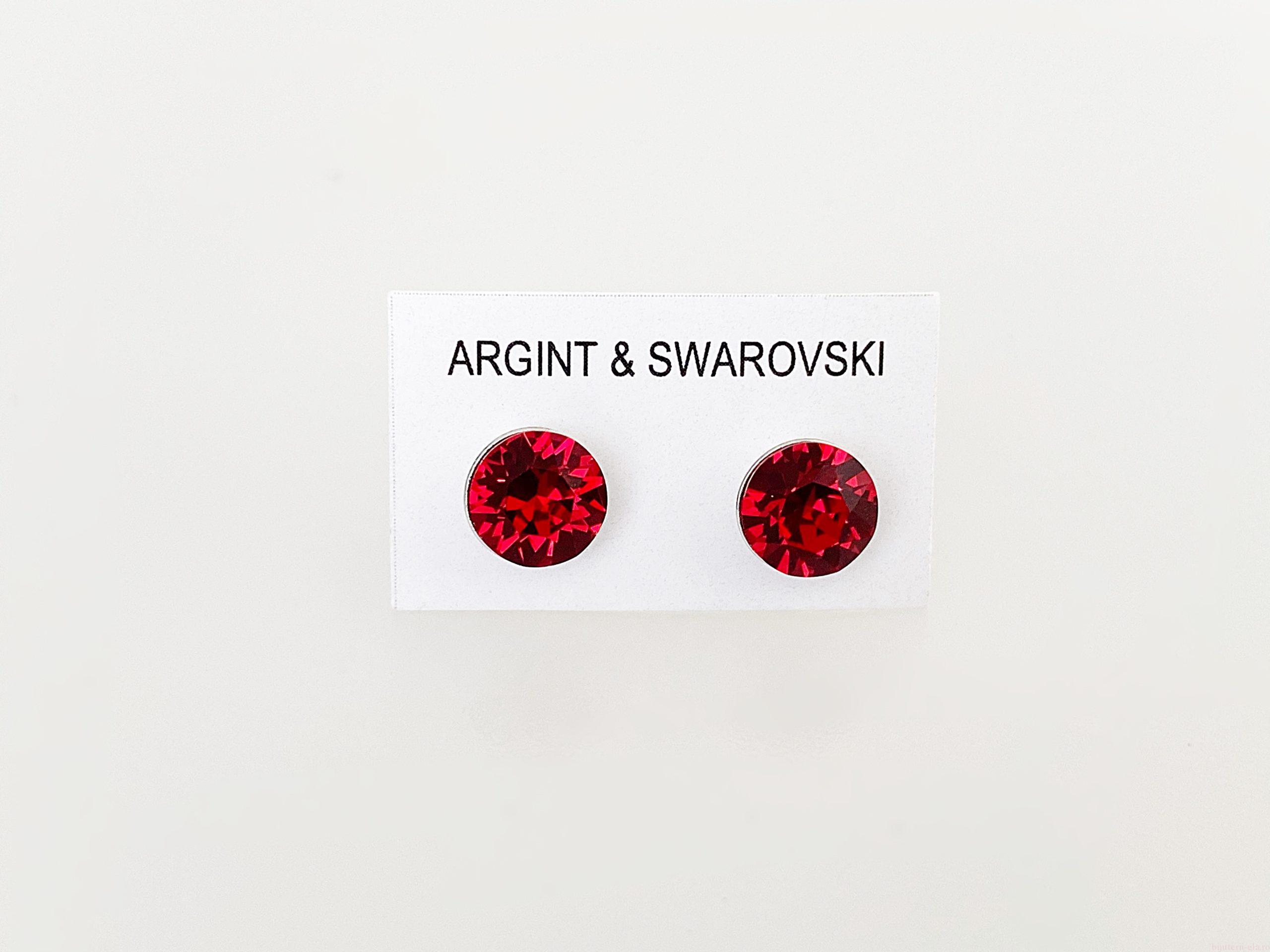 IMG_4490 Cercei din argint 925 rodiat, marcat, cu Swarovski, model Chaton, culoare Scarlet, dimensiune cristale 6 mm. poza 2