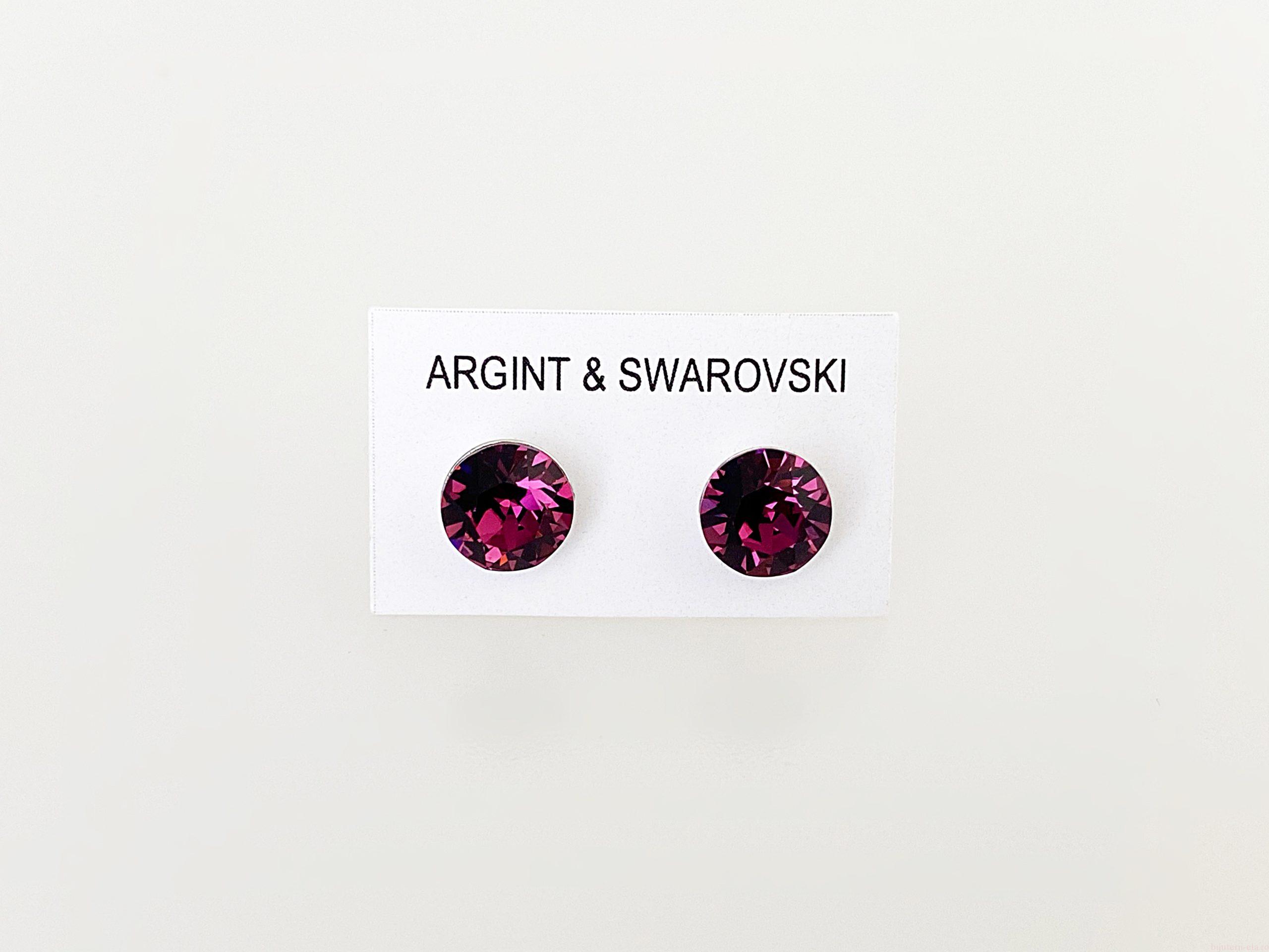 IMG_4494 Cercei din argint 925 rodiat, marcat, cu Swarovski, model Chaton, culoare Amethyst, dimensiune cristale 6 mm. poza 2