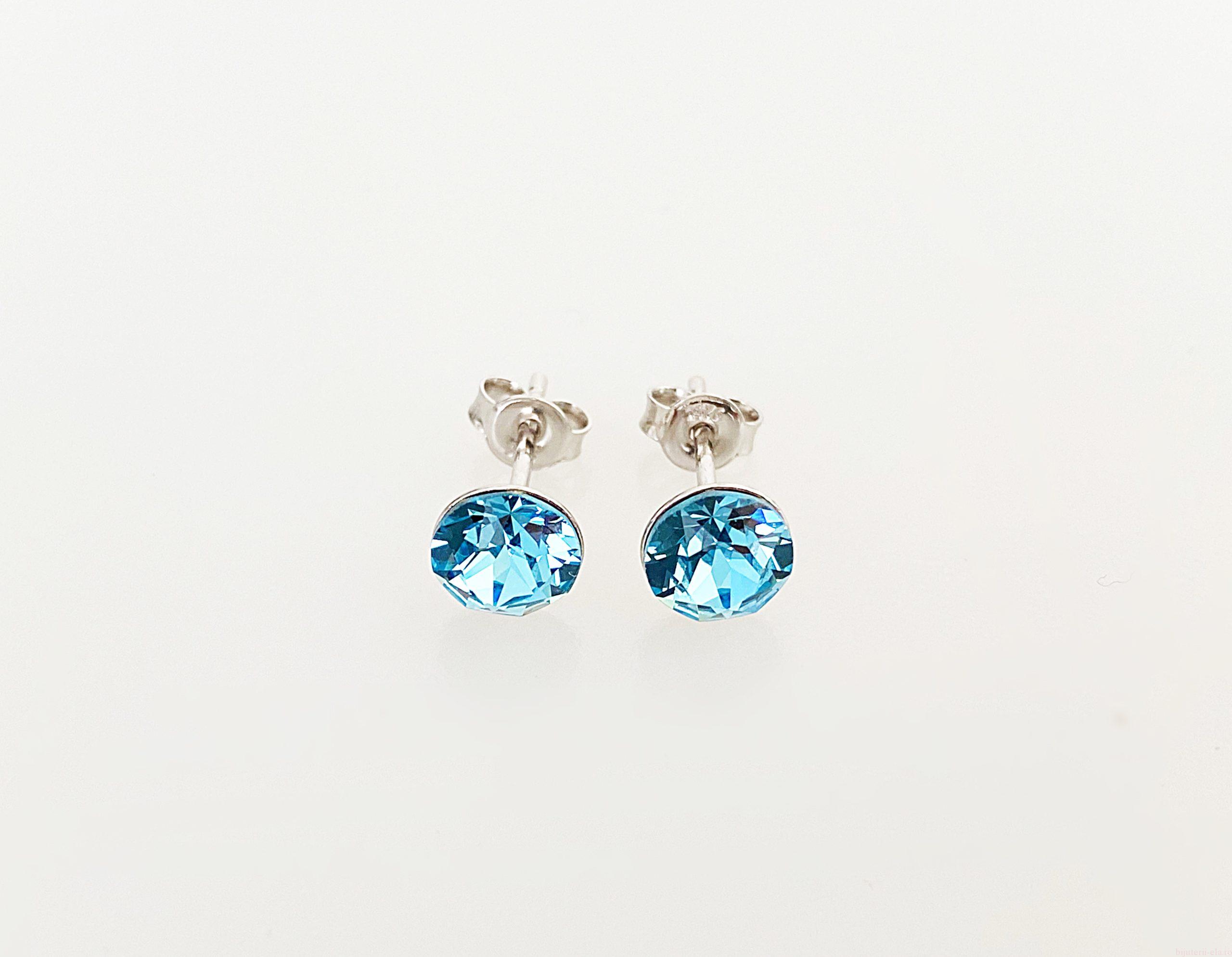 IMG_4513 Cercei din argint 925 rodiat, marcat, cu Swarovski, model Chaton, culoare Aquamarine, dimensiune cristale 6 mm. poza 1