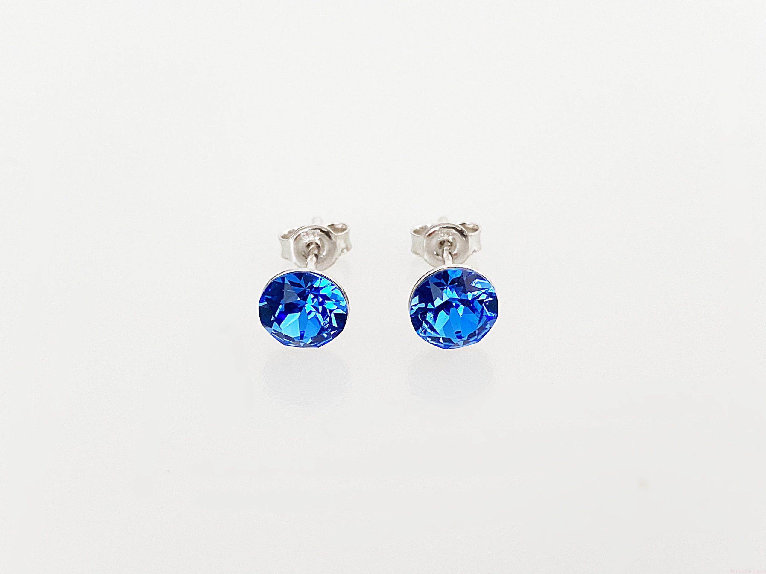 IMG_4521 Cercei din argint 925 rodiat, marcat, cu Swarovski, model Chaton, culoare Sapphire, dimensiune cristale 6 mm. poza 1