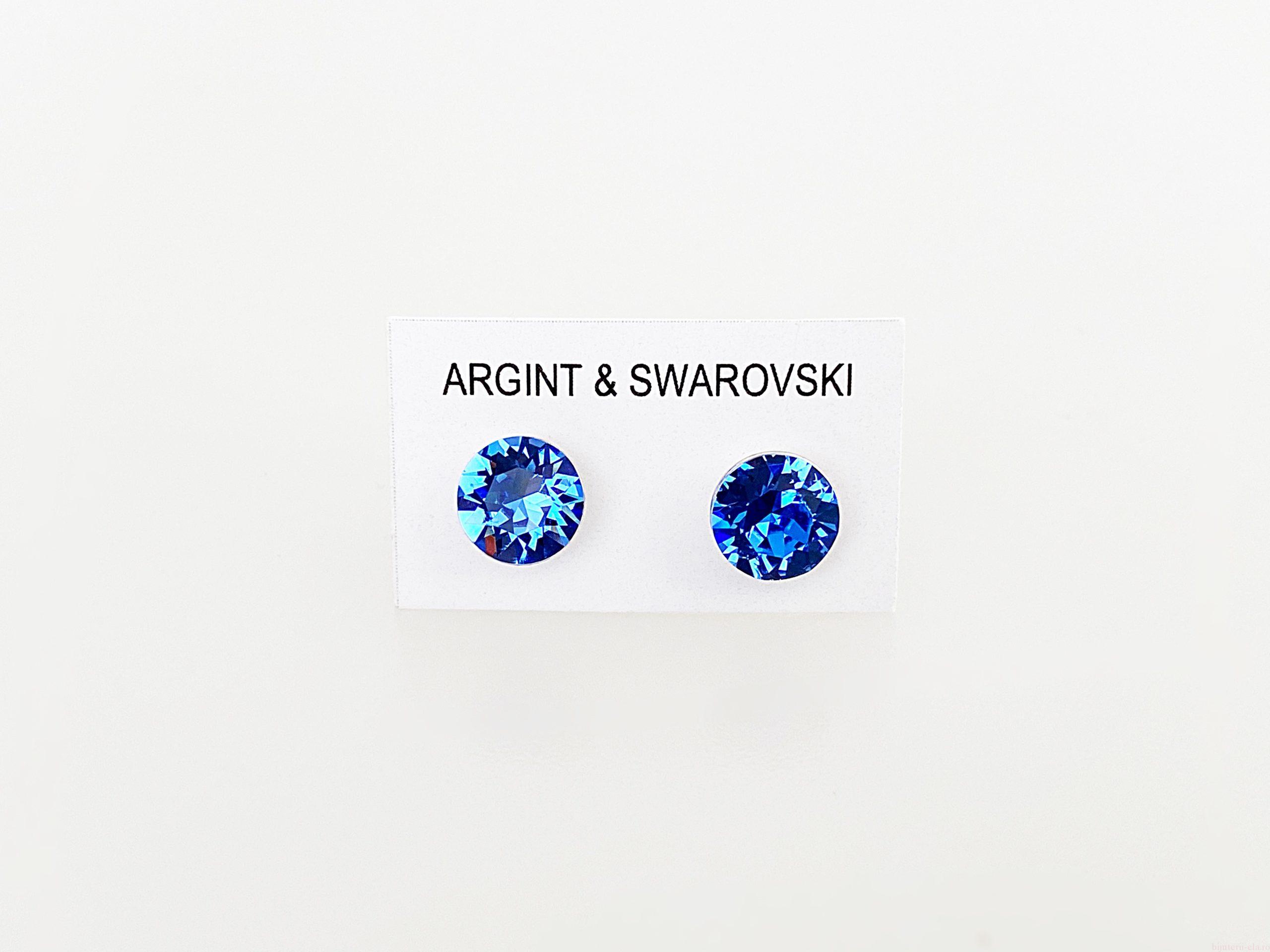 IMG_4523 Cercei din argint 925 rodiat, marcat, cu Swarovski, model Chaton, culoare Sapphire, dimensiune cristale 6 mm. poza 2