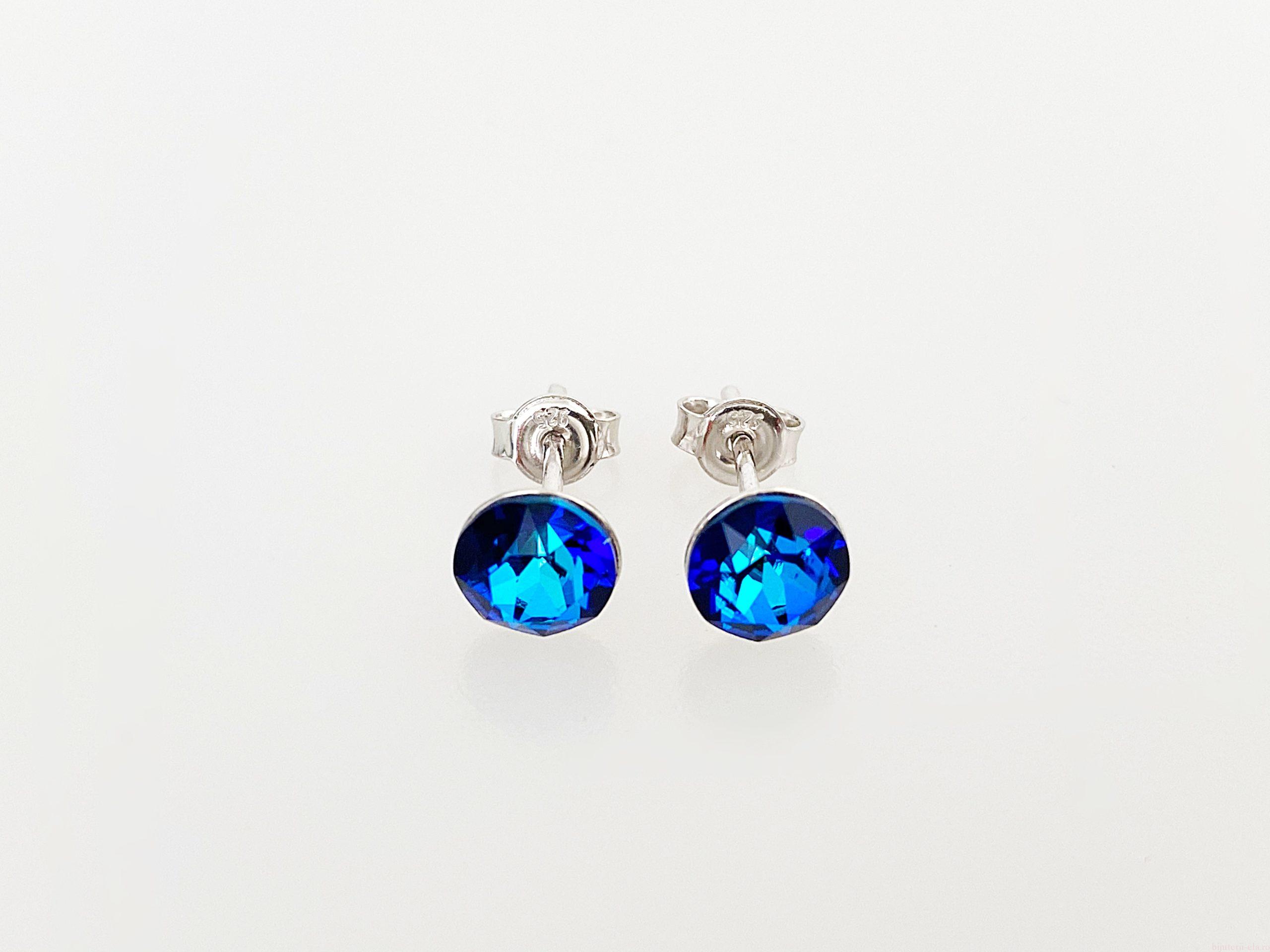 IMG_4526 Cercei din argint 925 rodiat, marcat, cu Swarovski, model Chaton, culoare Bermuda Blue, dimensiune cristale 6 mm. poza 1