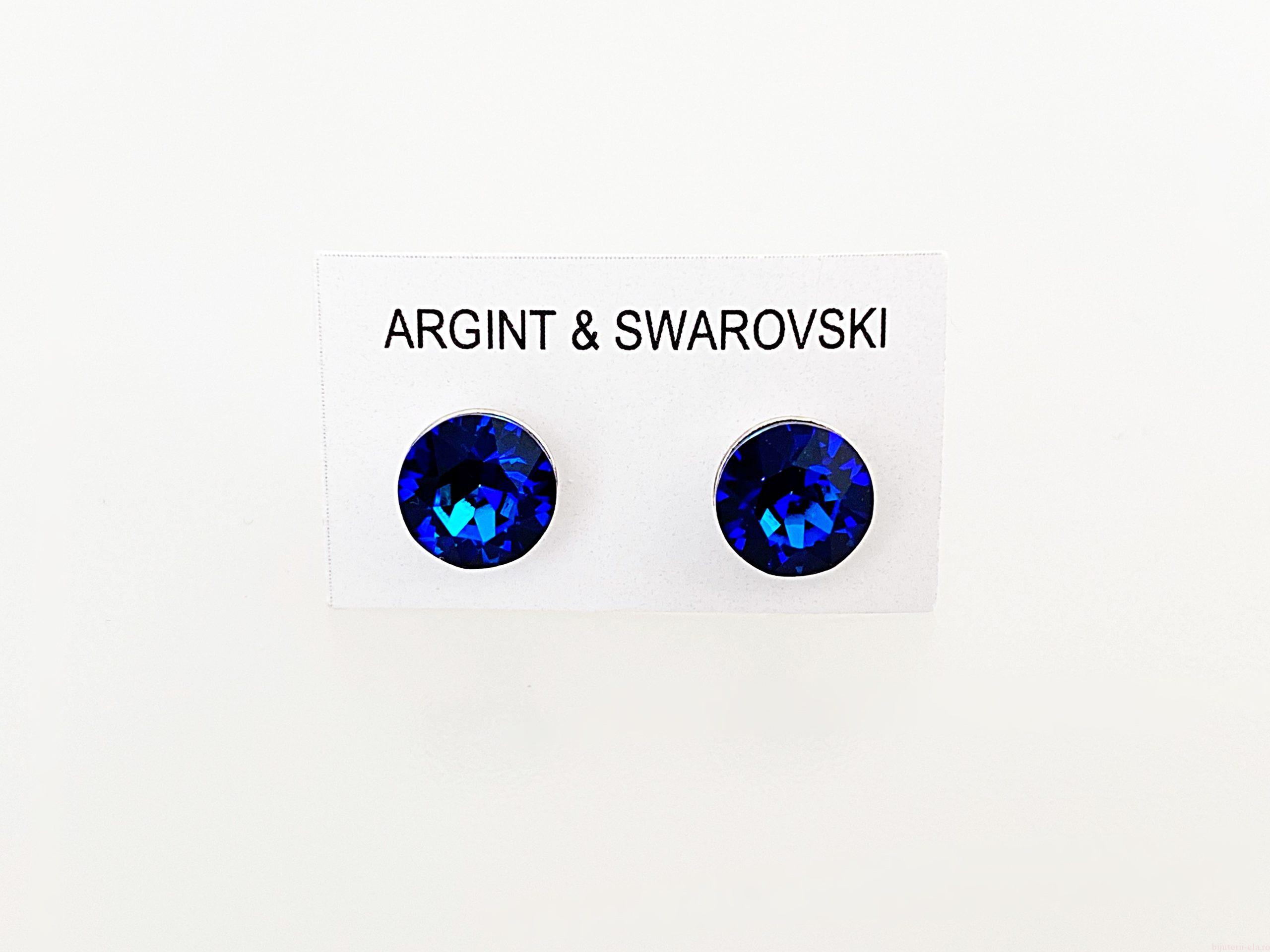 IMG_4527 Cercei din argint 925 rodiat, marcat, cu Swarovski, model Chaton, culoare Bermuda Blue, dimensiune cristale 6 mm. poza 2