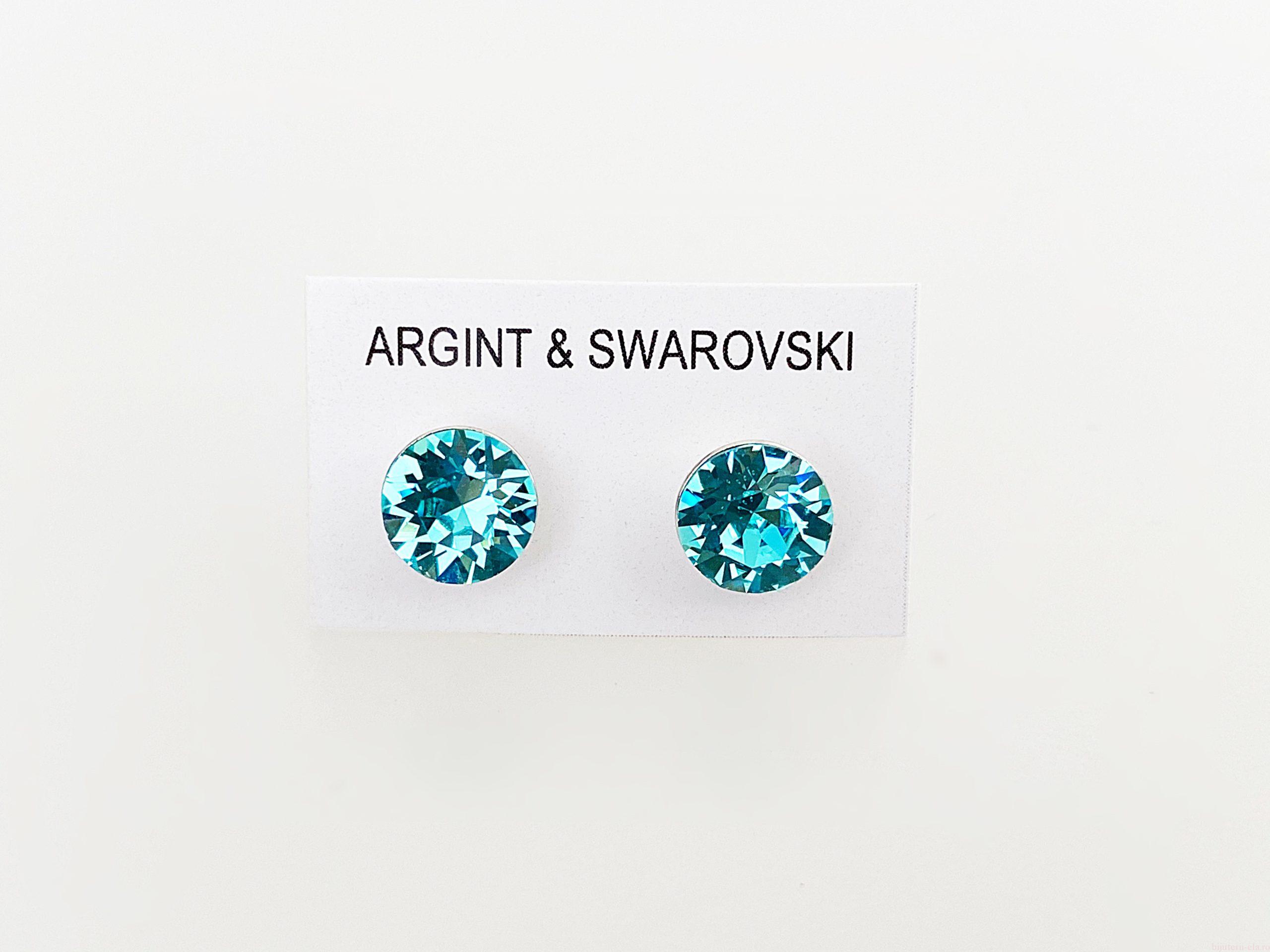 IMG_4543 Cercei din argint 925 rodiat, marcat, cu Swarovski, model Chaton, culoare Light Turquoise, dimensiune cristale 6 mm. poza 2