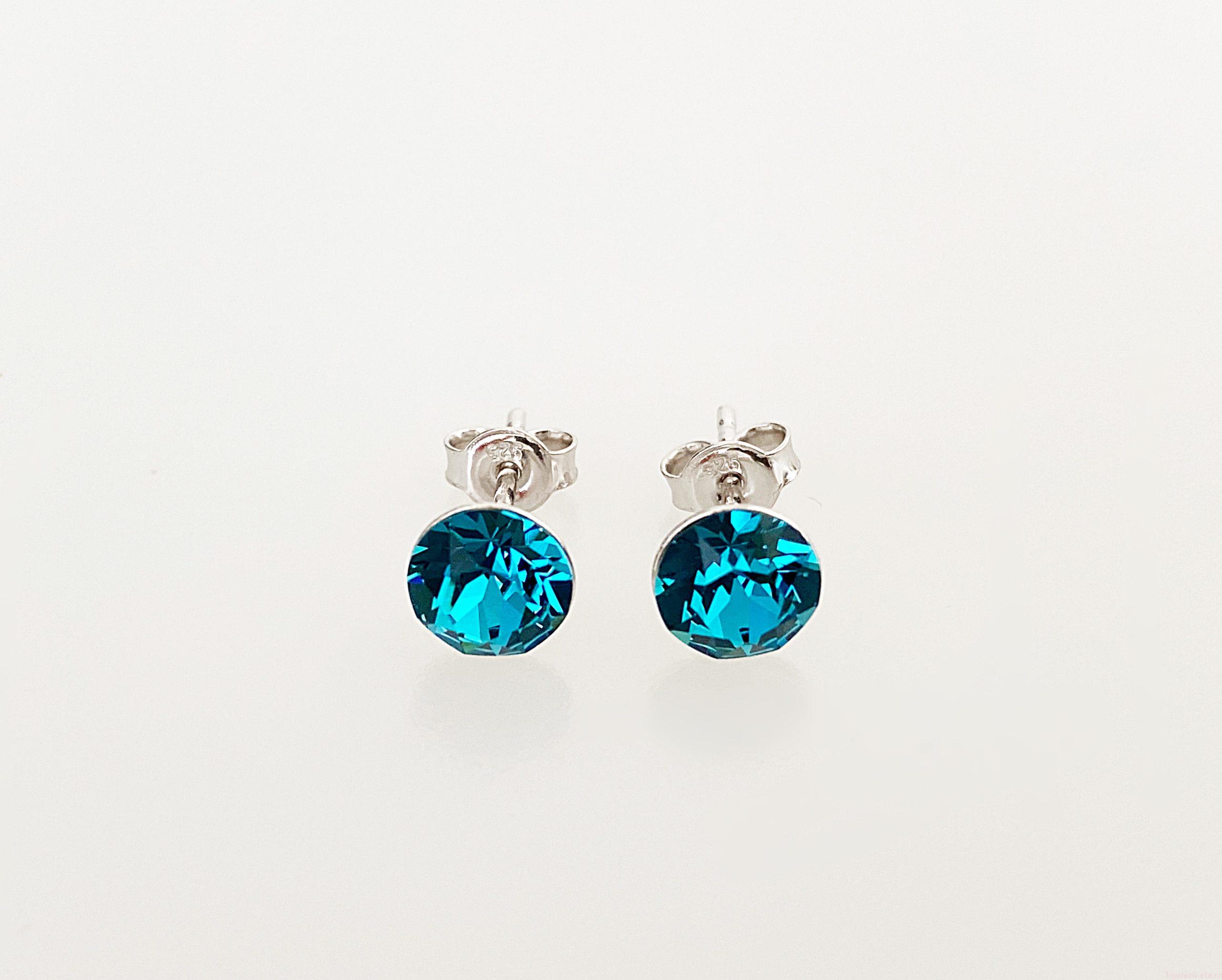 IMG_4546 Cercei din argint 925 rodiat, marcat, cu Swarovski, model Chaton, culoare Indicolite, dimensiune cristale 6 mm. poza 1