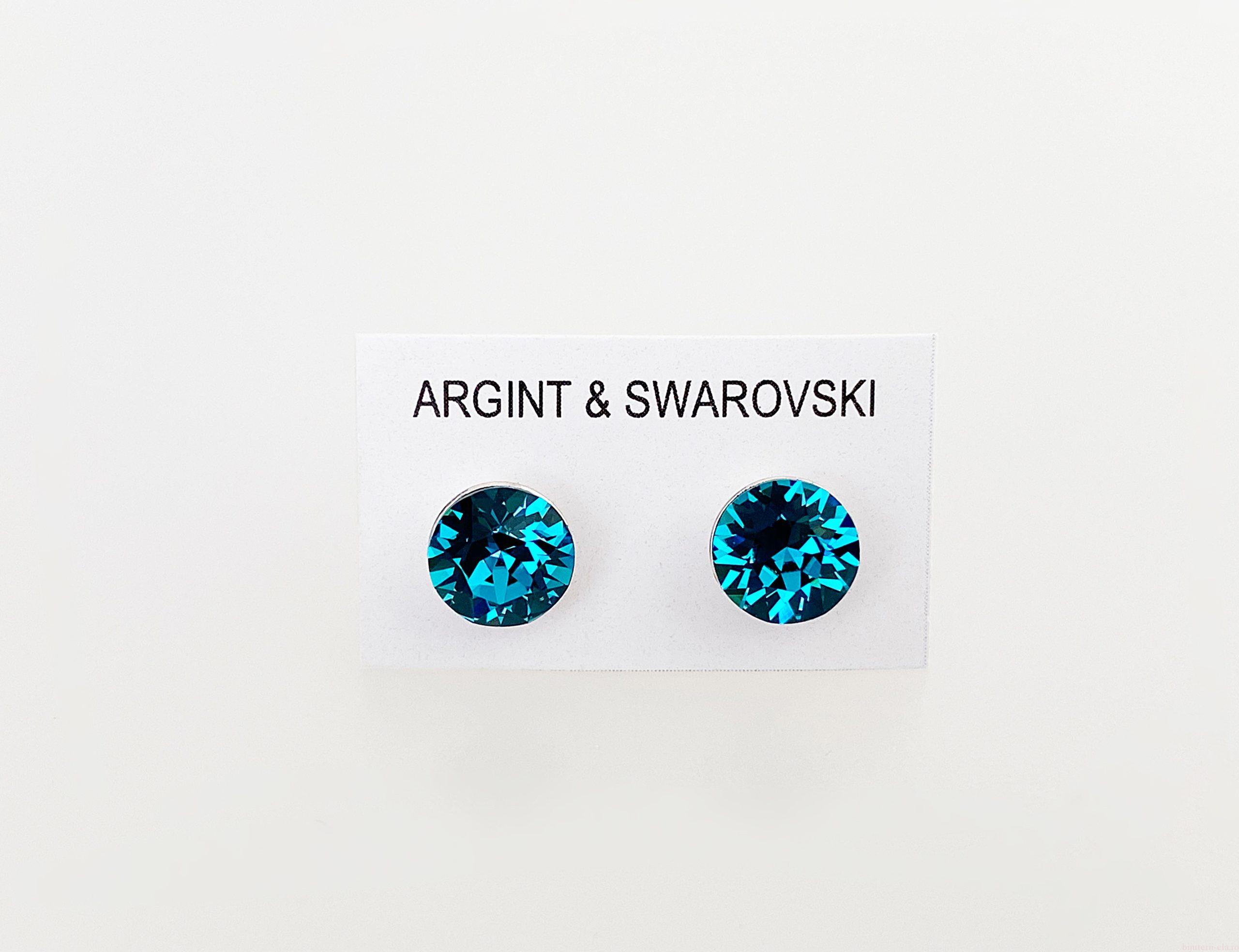 IMG_4547 Cercei din argint 925 rodiat, marcat, cu Swarovski, model Chaton, culoare Indicolite, dimensiune cristale 6 mm. poza 2