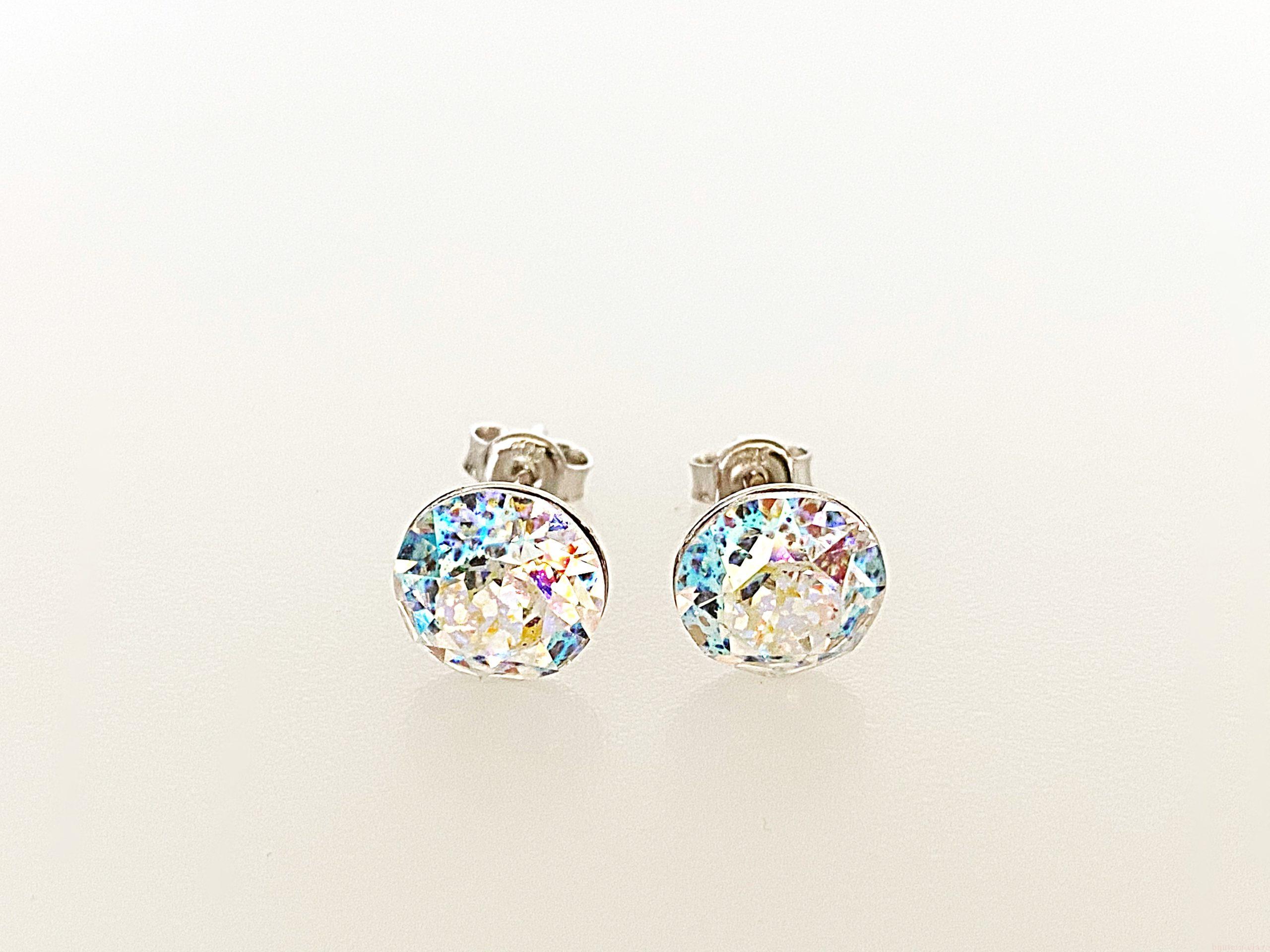IMG_4579 Cercei din argint 925 rodiat, marcat, cu Swarovski, model Chaton, culoare White Patina, dimensiune cristale 8 mm. poza 1