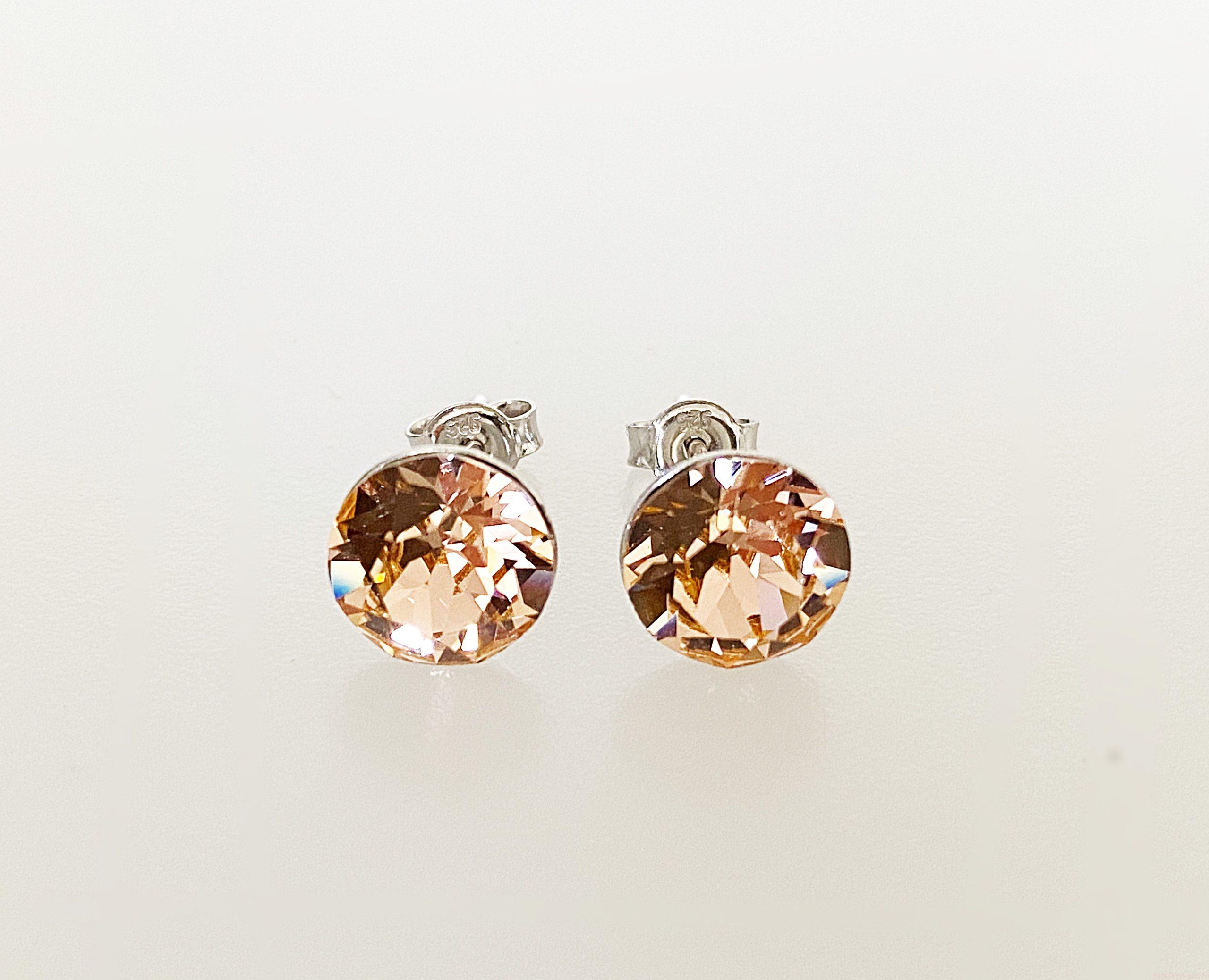 IMG_4592 Cercei din argint 925 rodiat, marcat, cu Swarovski, model Chaton, culoare Light Peach, dimensiune cristale 8 mm. poza 1