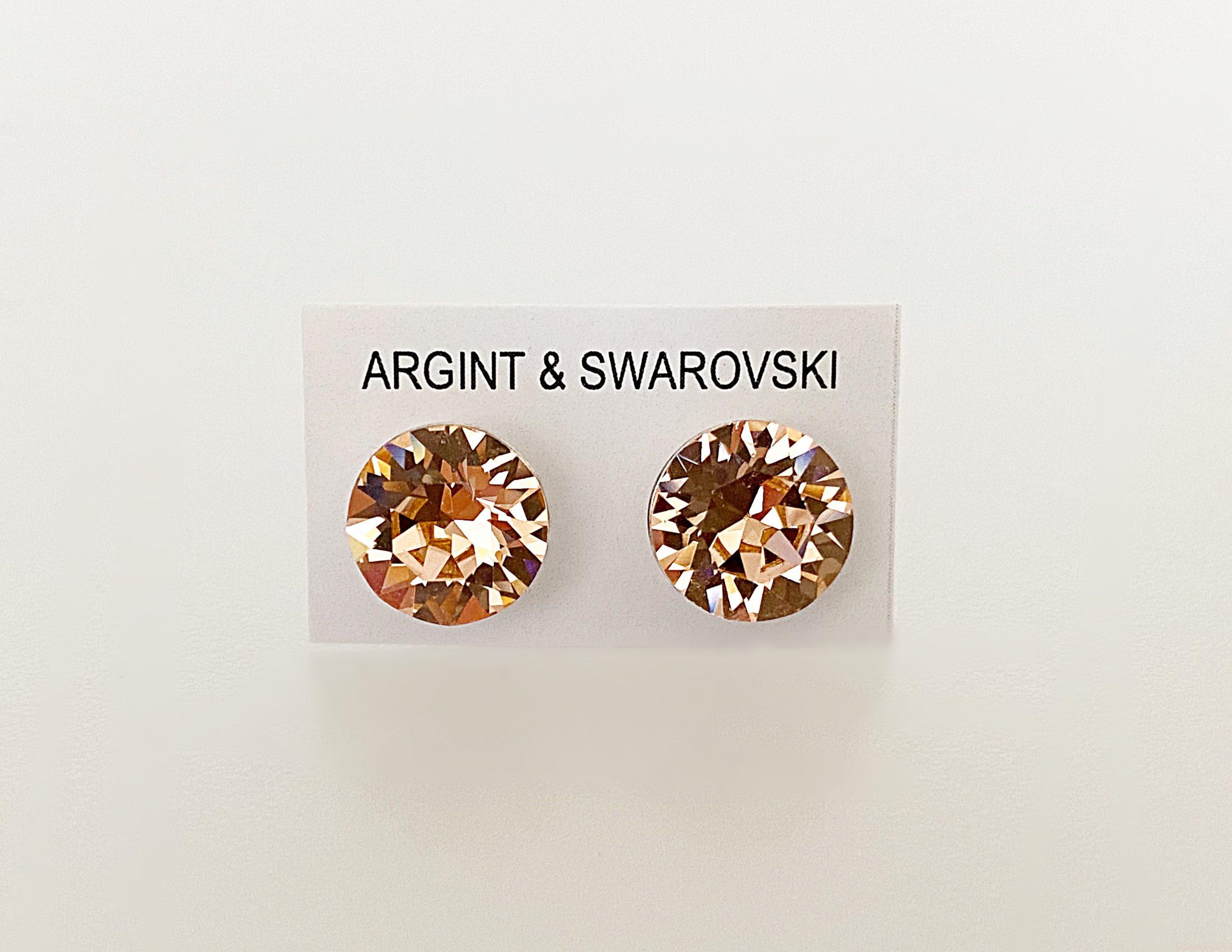 IMG_4593 Cercei din argint 925 rodiat, marcat, cu Swarovski, model Chaton, culoare Light Peach, dimensiune cristale 8 mm. poza 2