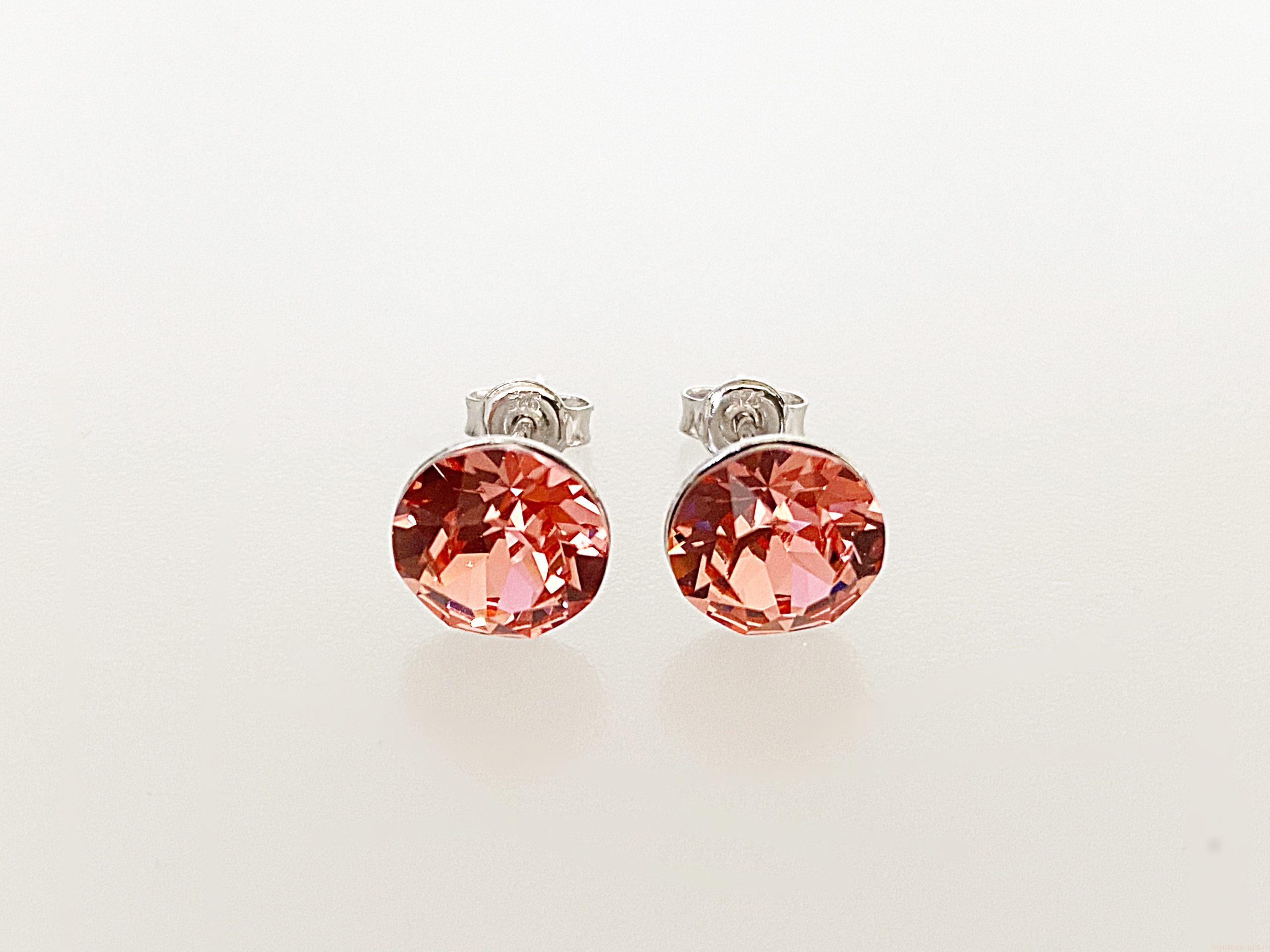 IMG_4596 Cercei din argint 925 rodiat, marcat, cu Swarovski, model Chaton, culoare Rose Peach, dimensiune cristale 8 mm. poza 1
