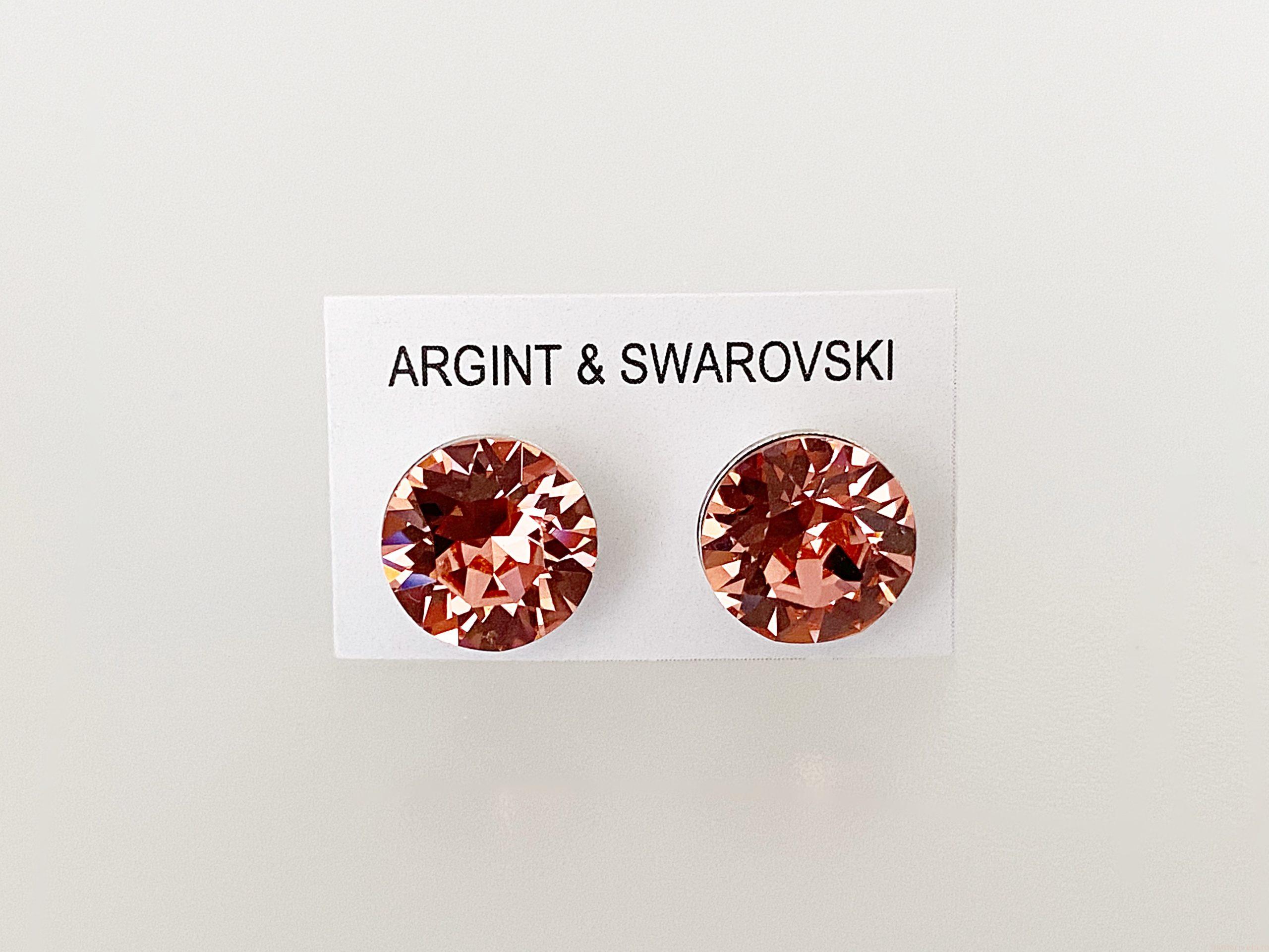 IMG_4602 Cercei din argint 925 rodiat, marcat, cu Swarovski, model Chaton, culoare Rose Peach, dimensiune cristale 8 mm. poza 2