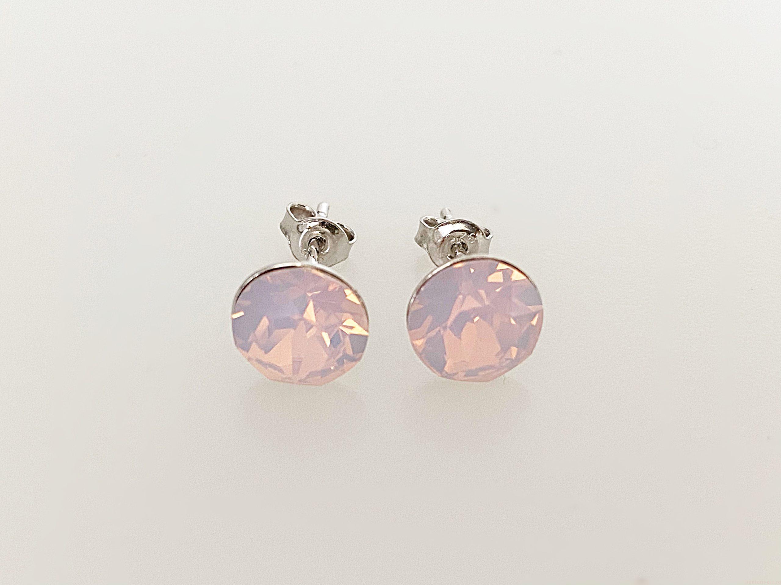 IMG_4606 Cercei din argint 925 rodiat, marcat, cu Swarovski, model Chaton, culoare Rose Opal, dimensiune cristale 8 mm. poza 1