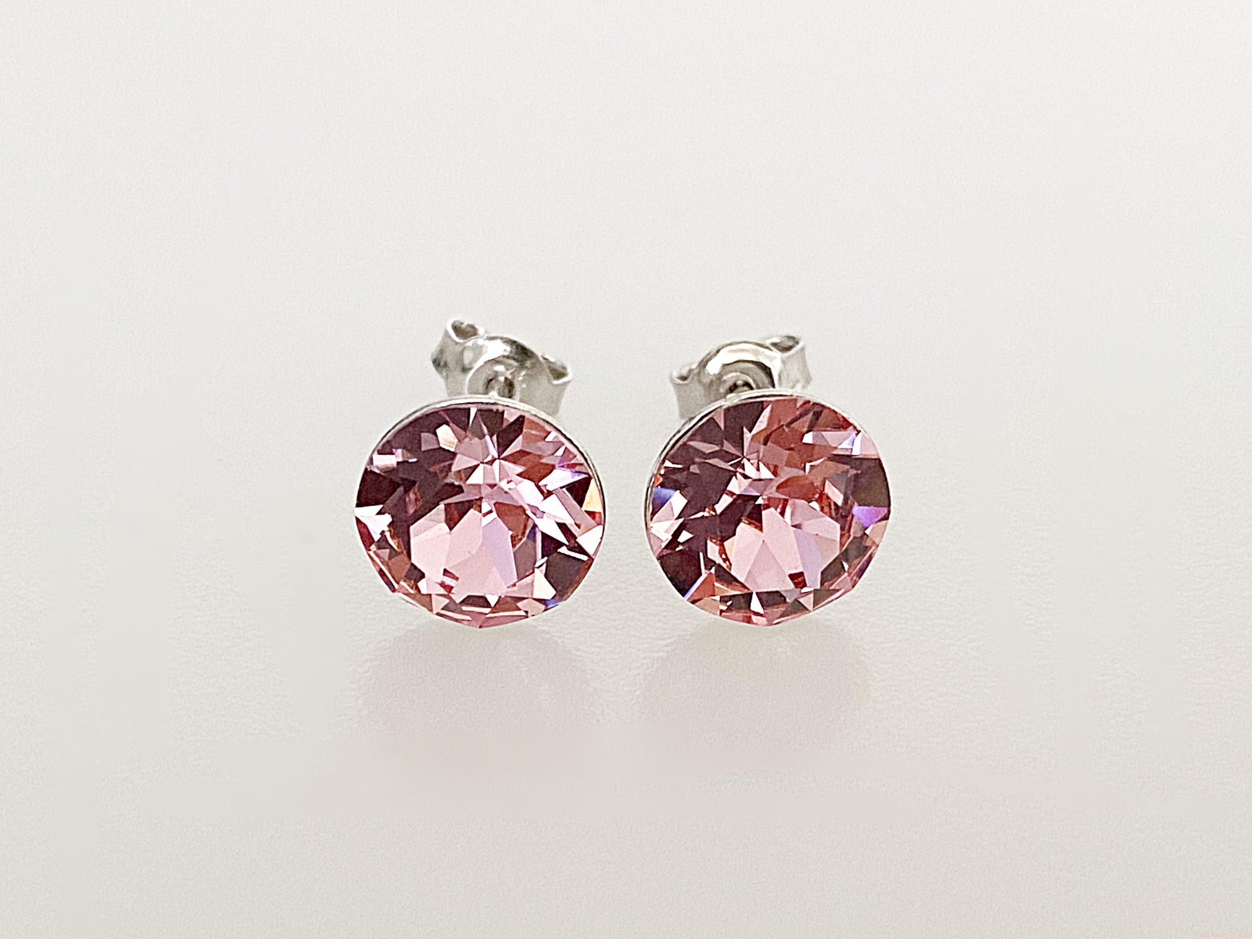 IMG_4614 Cercei din argint 925 rodiat, marcat, cu Swarovski, model Chaton, culoare Light Rose, dimensiune cristale 8 mm. poza 1