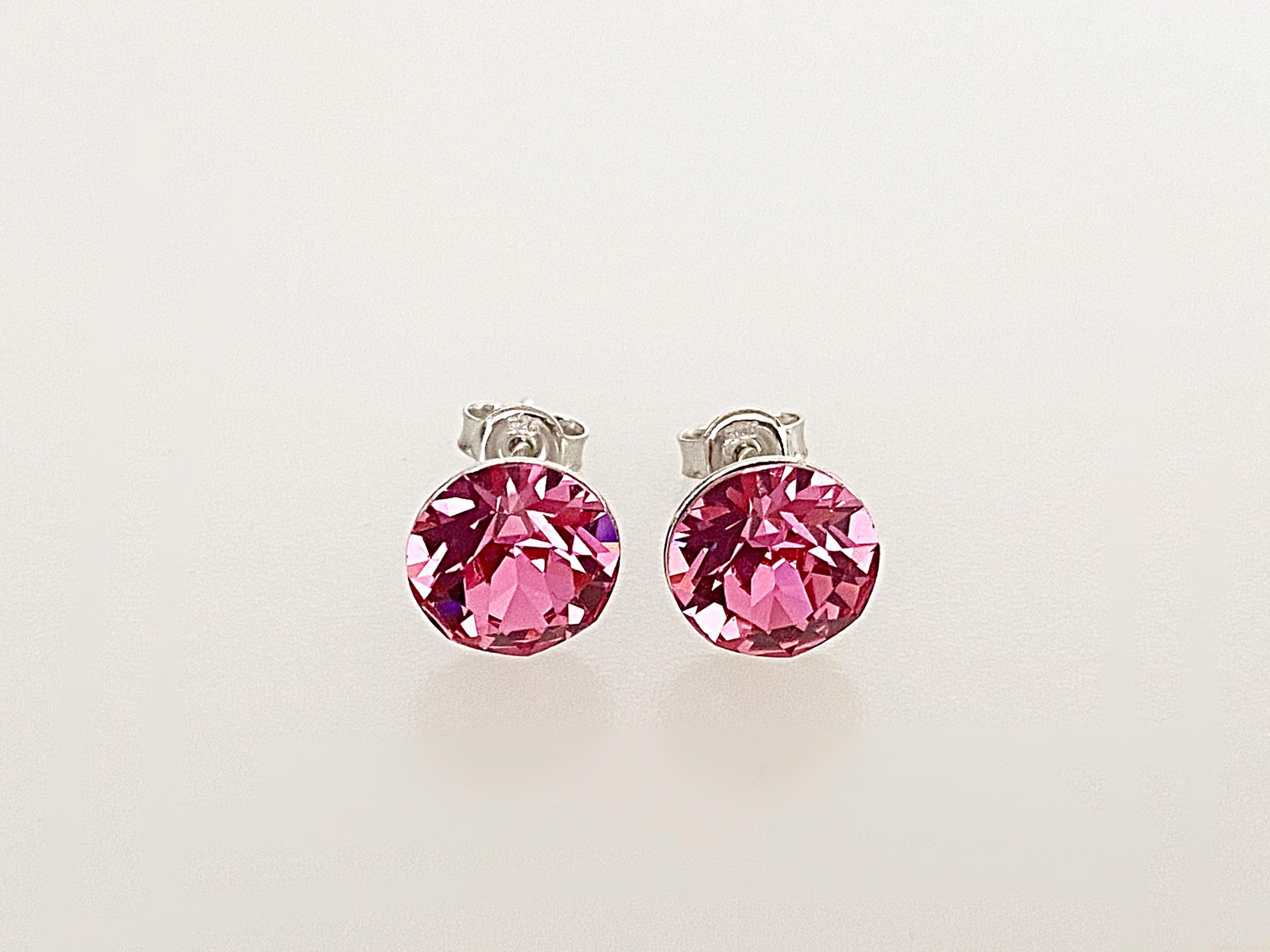 IMG_4622 Cercei din argint 925 rodiat, marcat, cu Swarovski, model Chaton, culoare Rose, dimensiune cristale 8 mm. poza 1