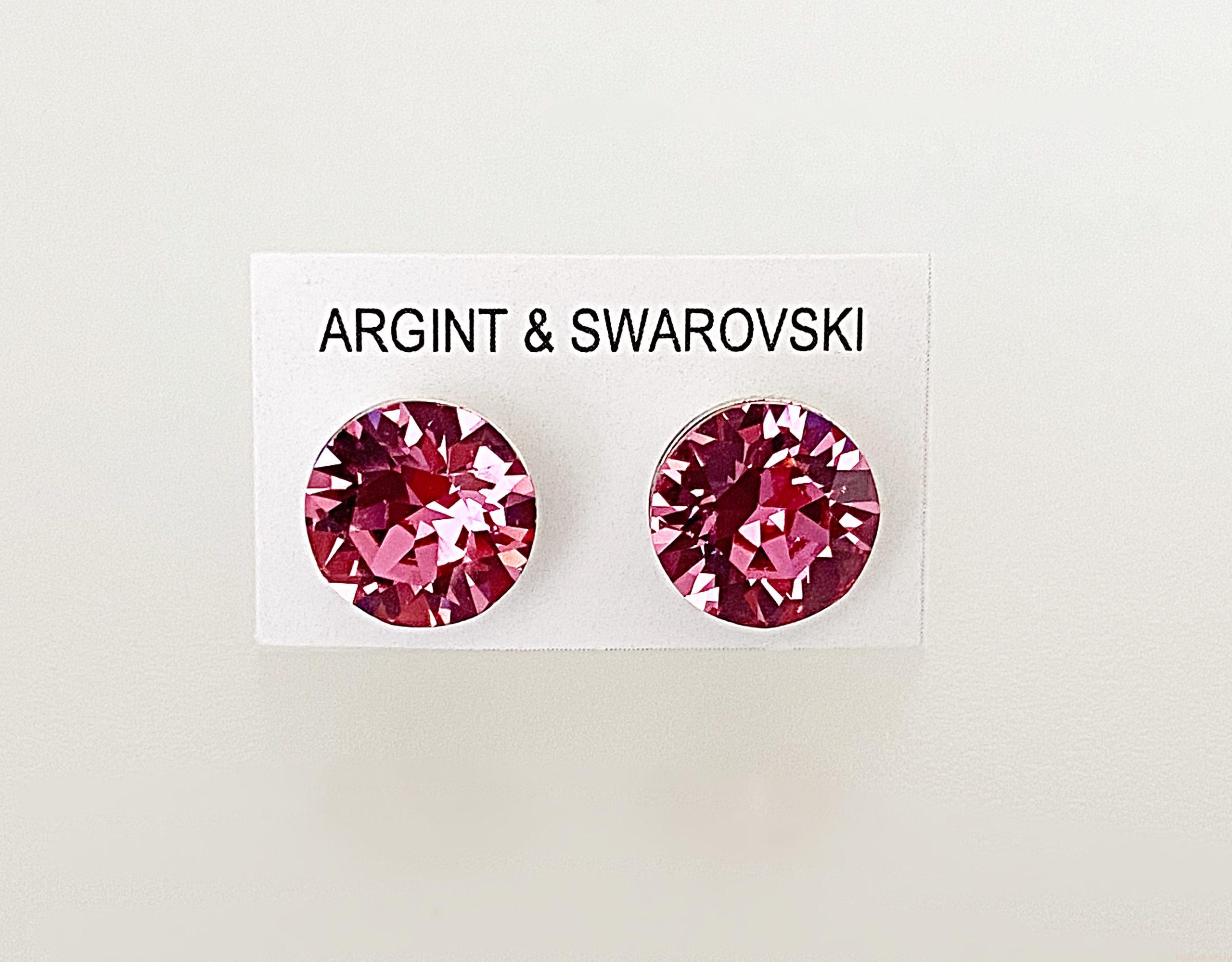 IMG_4623 Cercei din argint 925 rodiat, marcat, cu Swarovski, model Chaton, culoare Rose, dimensiune cristale 8 mm. poza 2