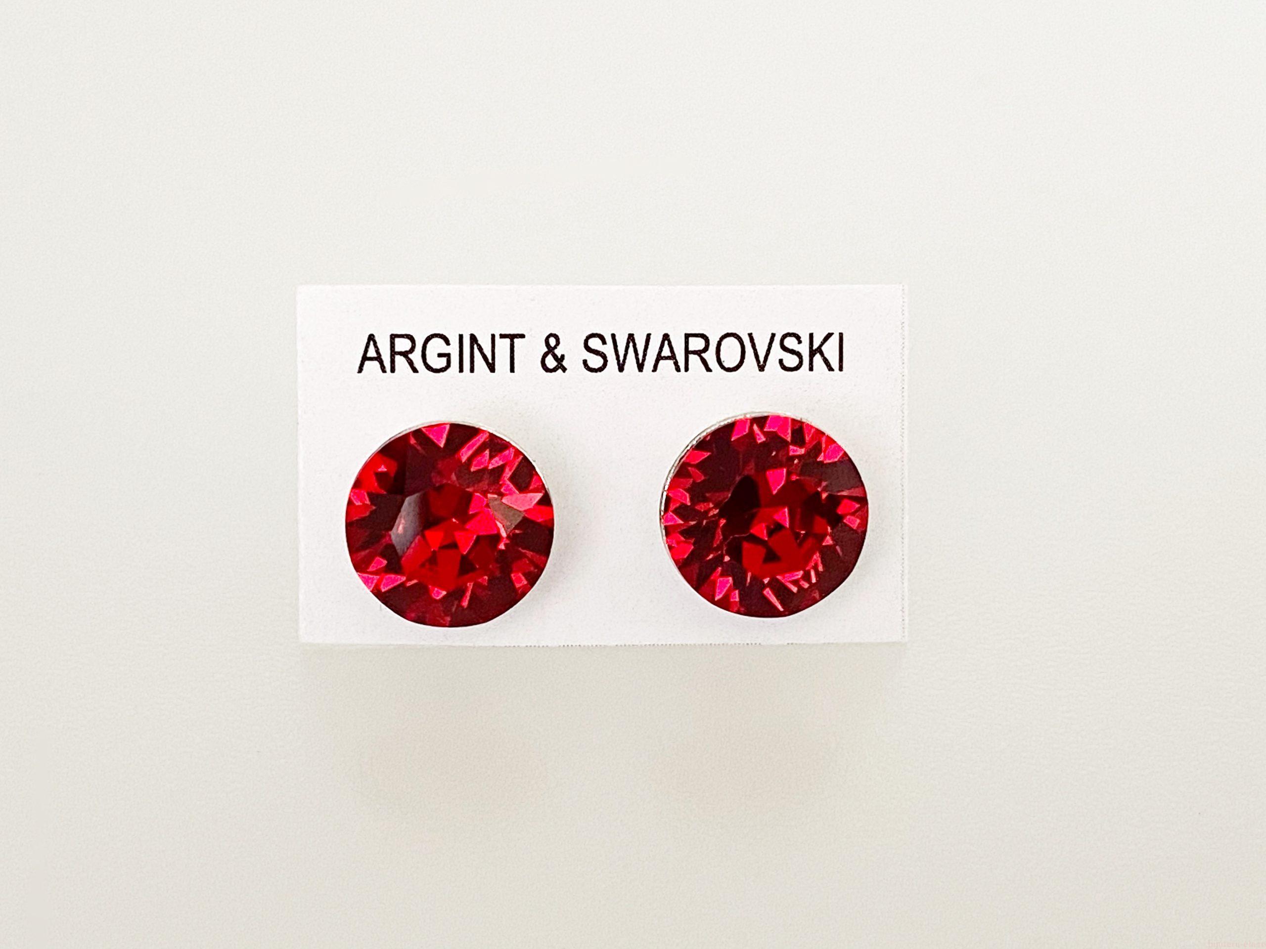 IMG_4633 Cercei din argint 925 rodiat, marcat, cu Swarovski, model Chaton, culoare Scarlet, dimensiune cristale 8 mm. poza 2