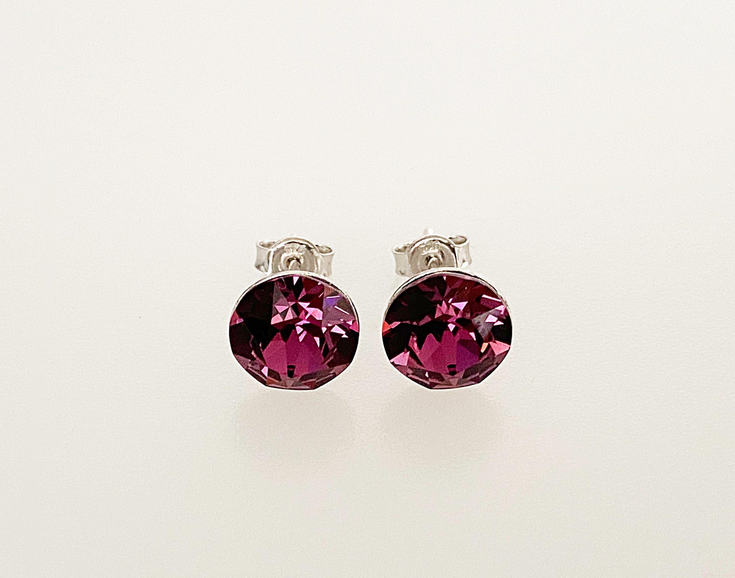 IMG_4636 Cercei din argint 925 rodiat, marcat, cu Swarovski, model Chaton, culoare Amethyst, dimensiune cristale 8 mm. poza 1