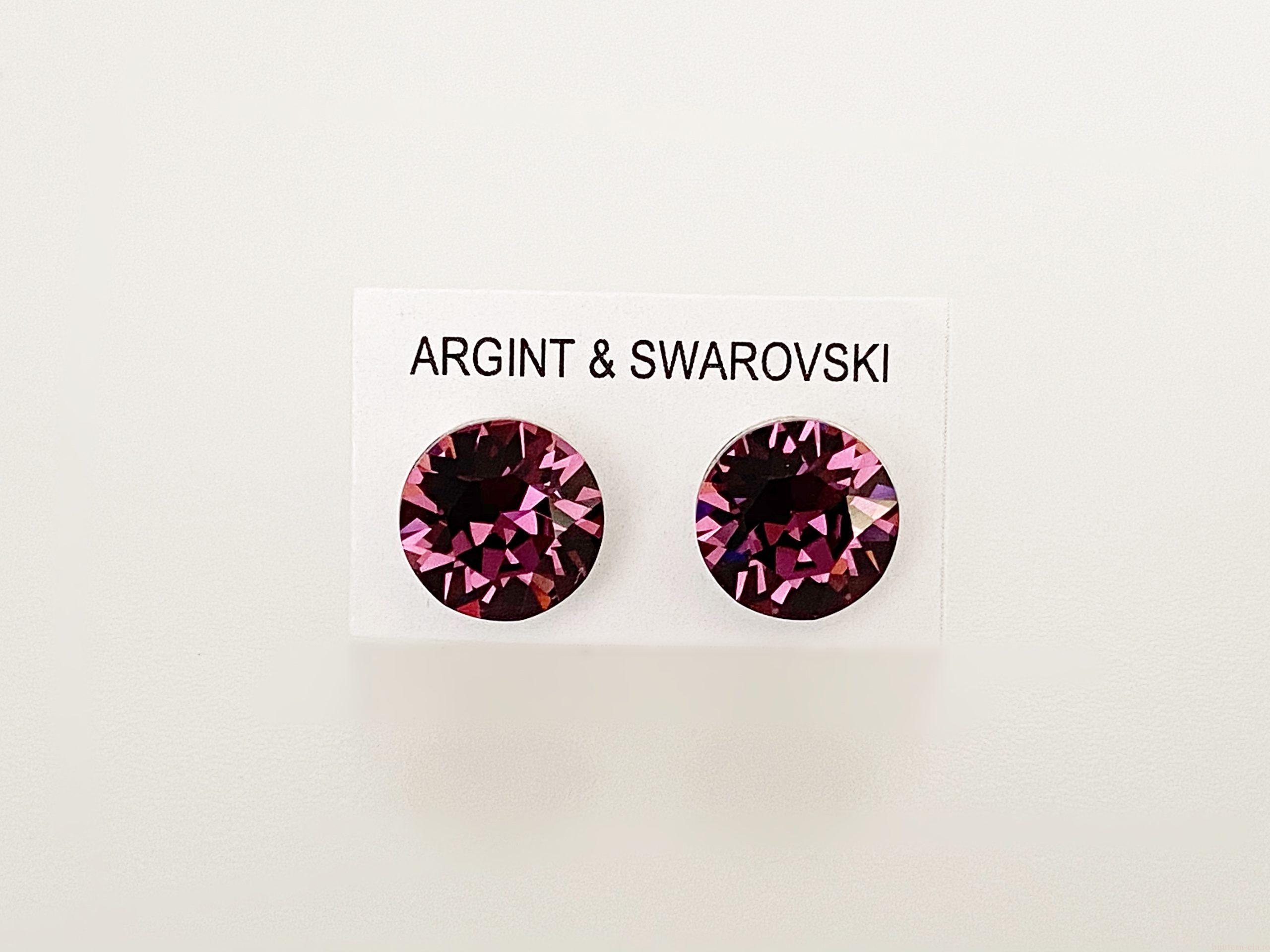 IMG_4637 Cercei din argint 925 rodiat, marcat, cu Swarovski, model Chaton, culoare Amethyst, dimensiune cristale 8 mm. poza 2