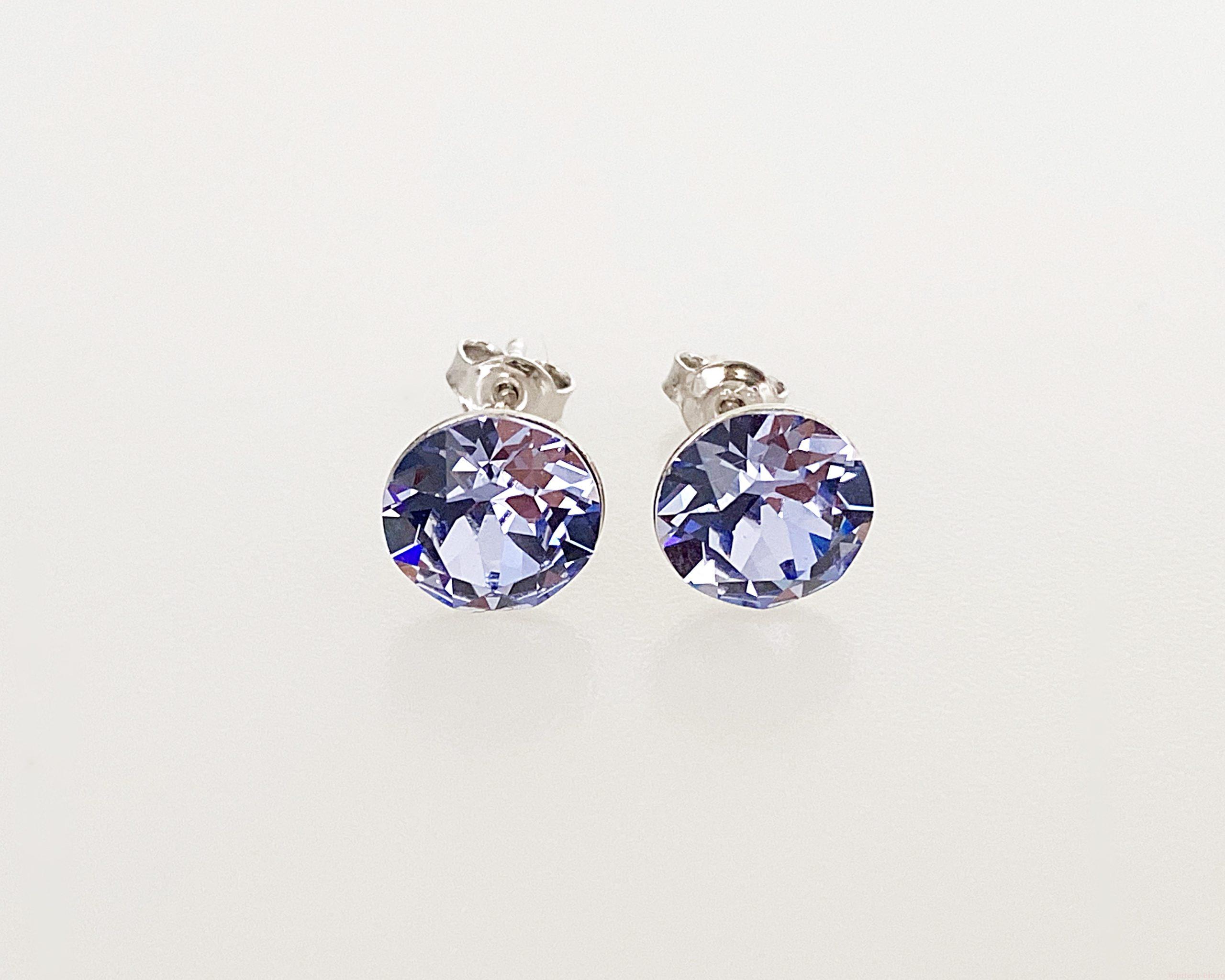 IMG_4648 Cercei din argint 925 rodiat, marcat, cu Swarovski, model Chaton, culoare Provence Lavander, dimensiune cristale 8 mm. poza 1