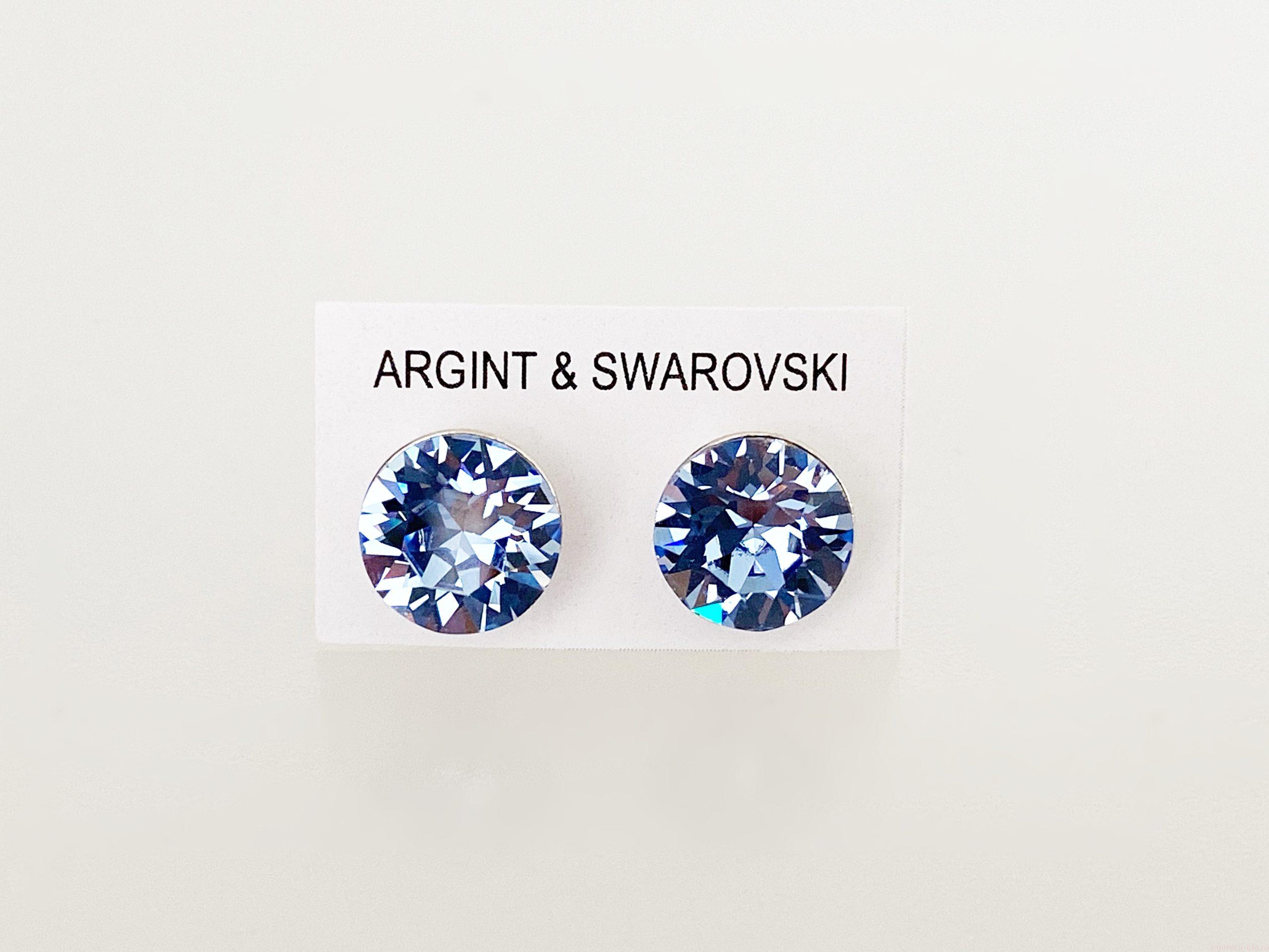 IMG_4653 Cercei din argint 925 rodiat, marcat, cu Swarovski, model Chaton, culoare Light Sapphire, dimensiune cristale 8 mm. poza 2