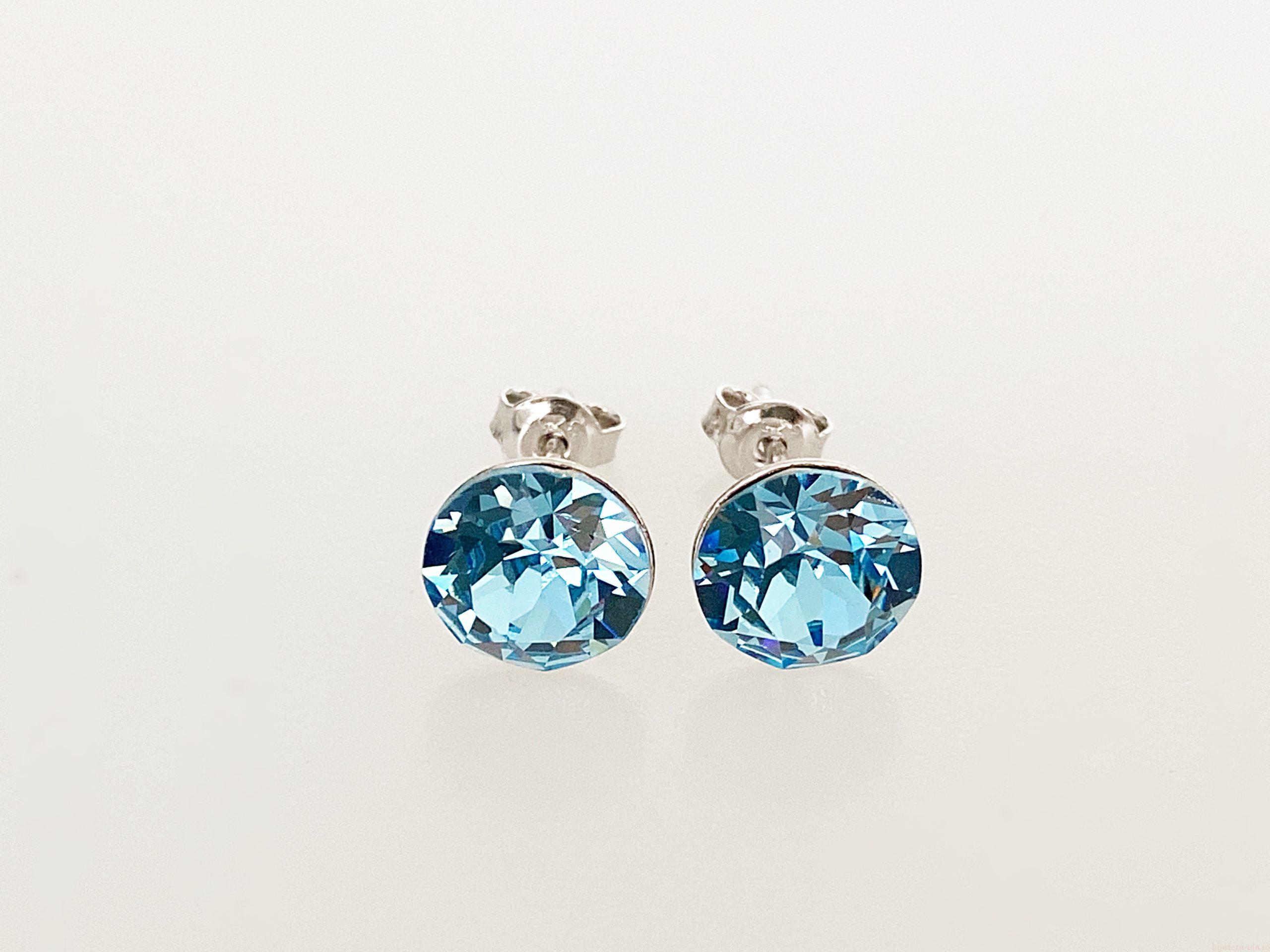 IMG_4661 Cercei din argint 925 rodiat, marcat, cu Swarovski, model Chaton, culoare Aquamarine, dimensiune cristale 8 mm. poza 1