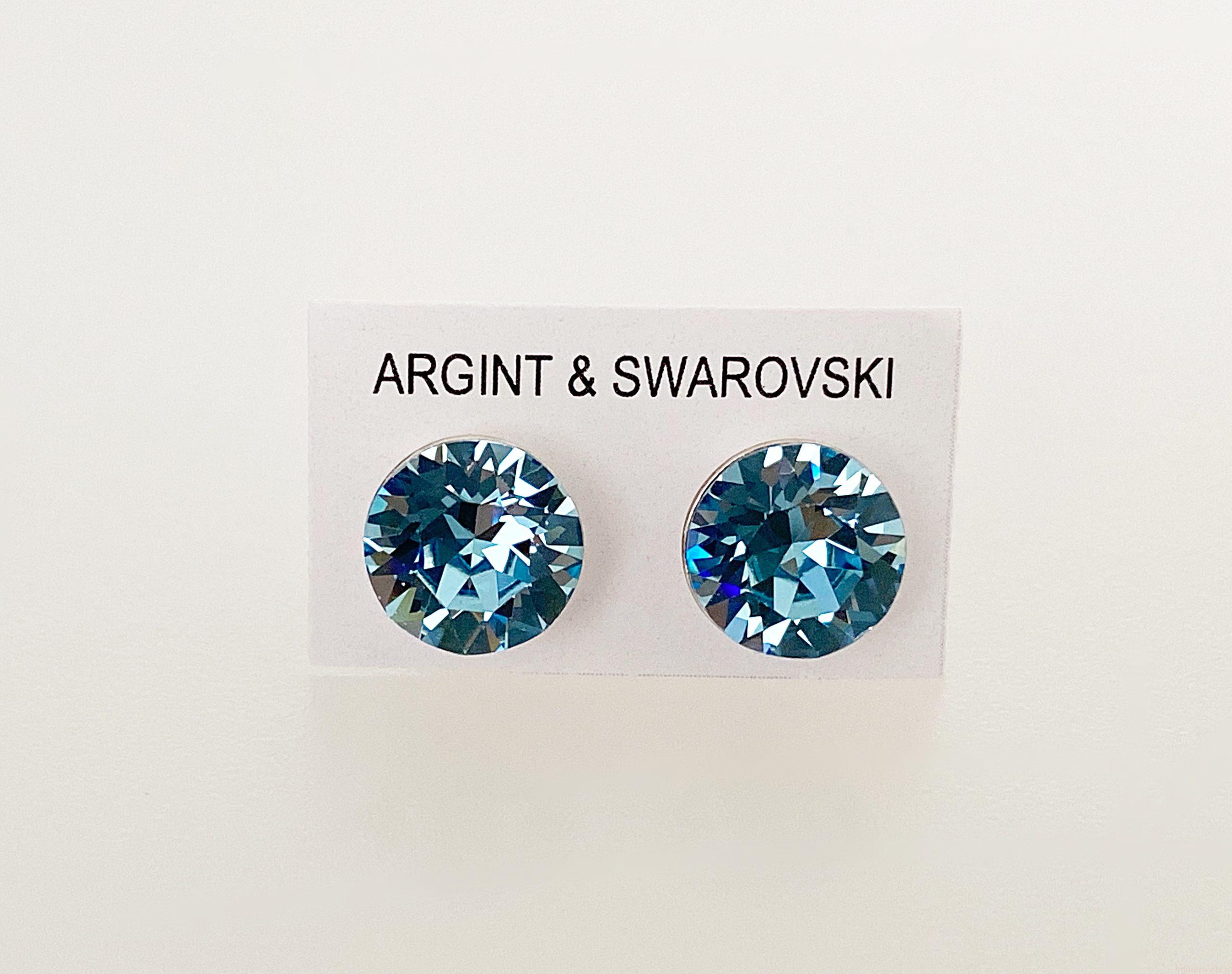 IMG_4662 Cercei din argint 925 rodiat, marcat, cu Swarovski, model Chaton, culoare Aquamarine, dimensiune cristale 8 mm. poza 2