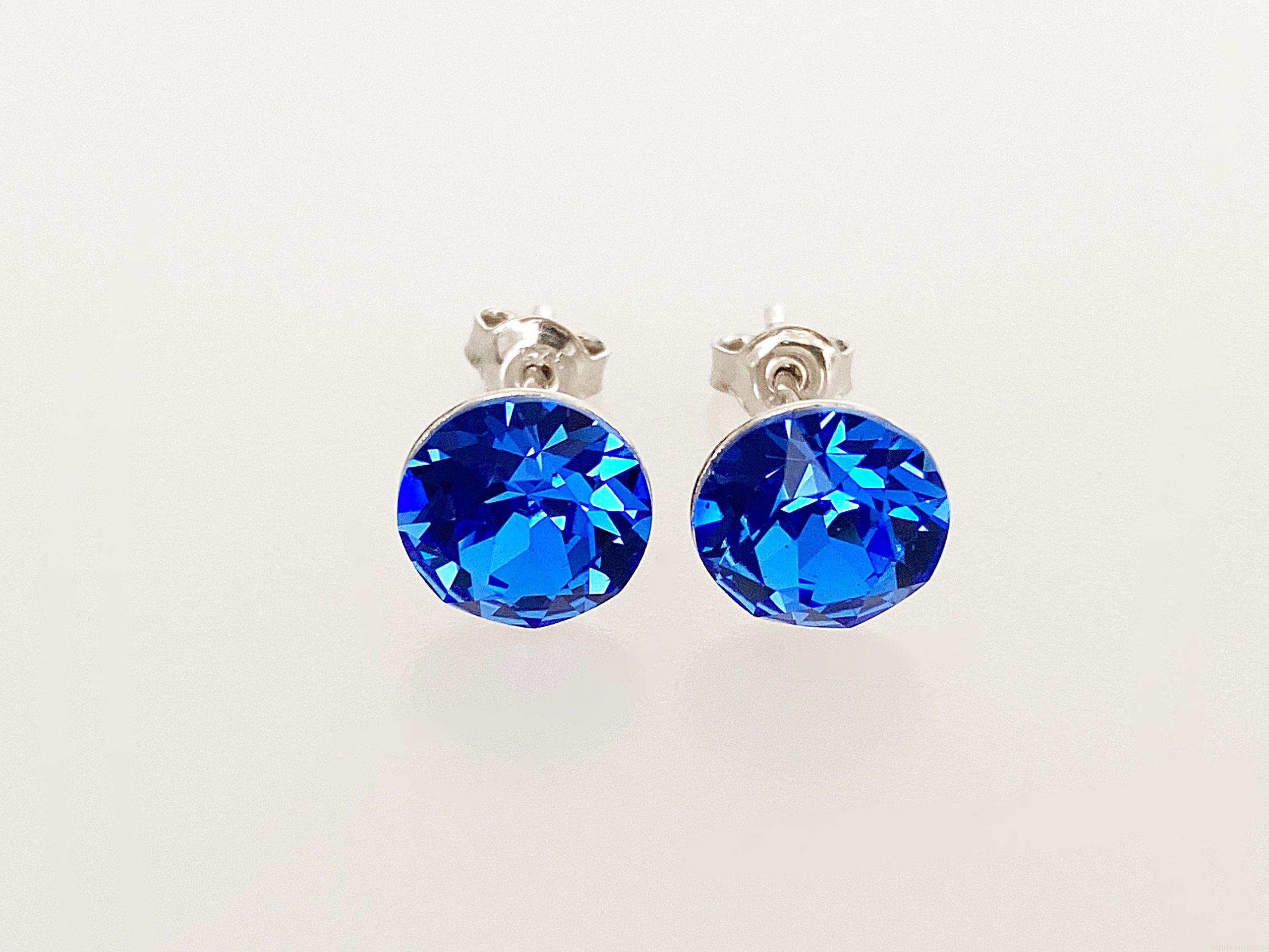 IMG_4666 Cercei din argint 925 rodiat, marcat, cu Swarovski, model Chaton, culoare Sapphire, dimensiune cristale 8 mm. poza 1