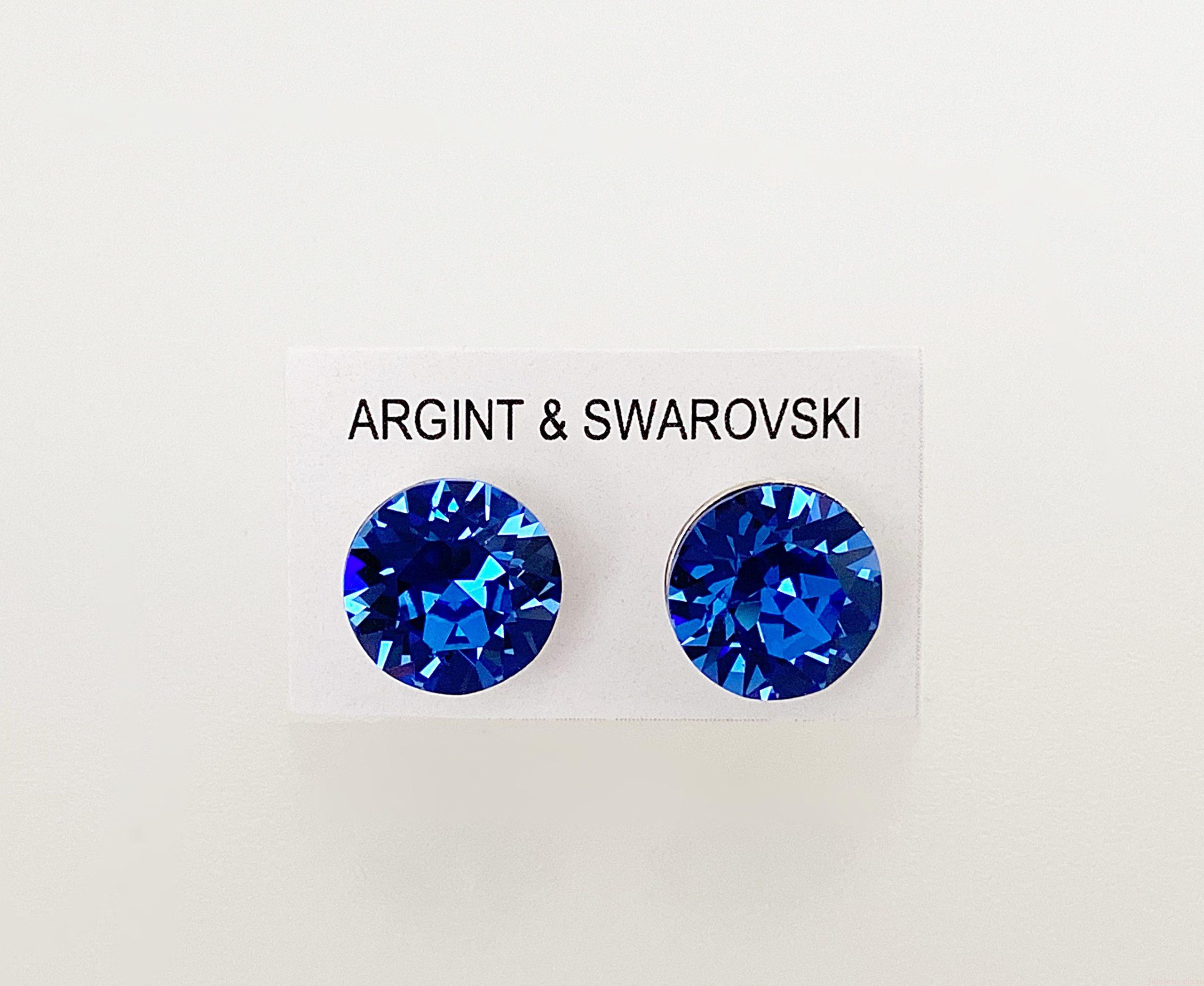 IMG_4667 Cercei din argint 925 rodiat, marcat, cu Swarovski, model Chaton, culoare Sapphire, dimensiune cristale 8 mm. poza 2