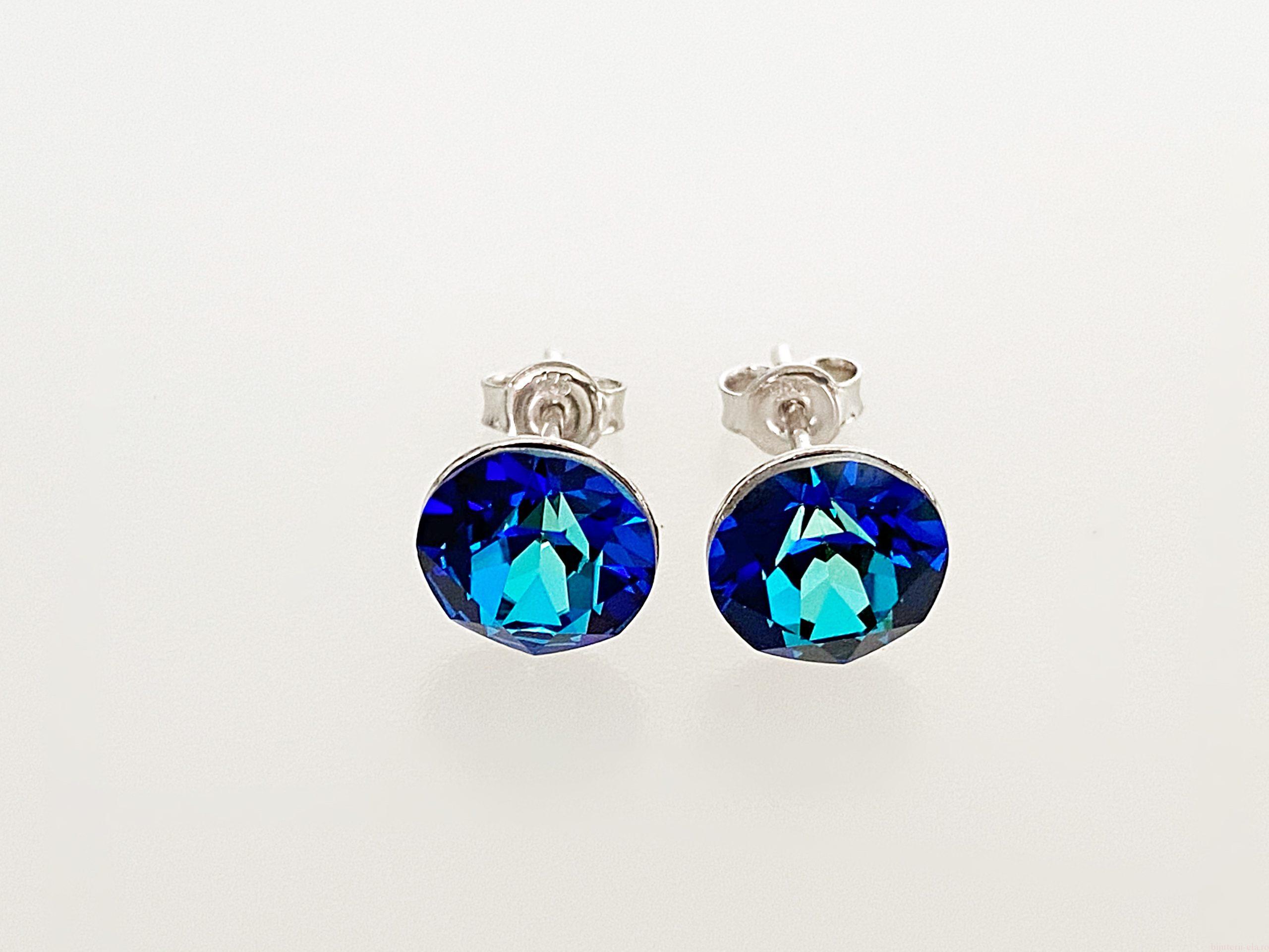 IMG_4670 Cercei din argint 925 rodiat, marcat, cu Swarovski, model Chaton, culoare Bermuda Blue, dimensiune cristale 8 mm. poza 1