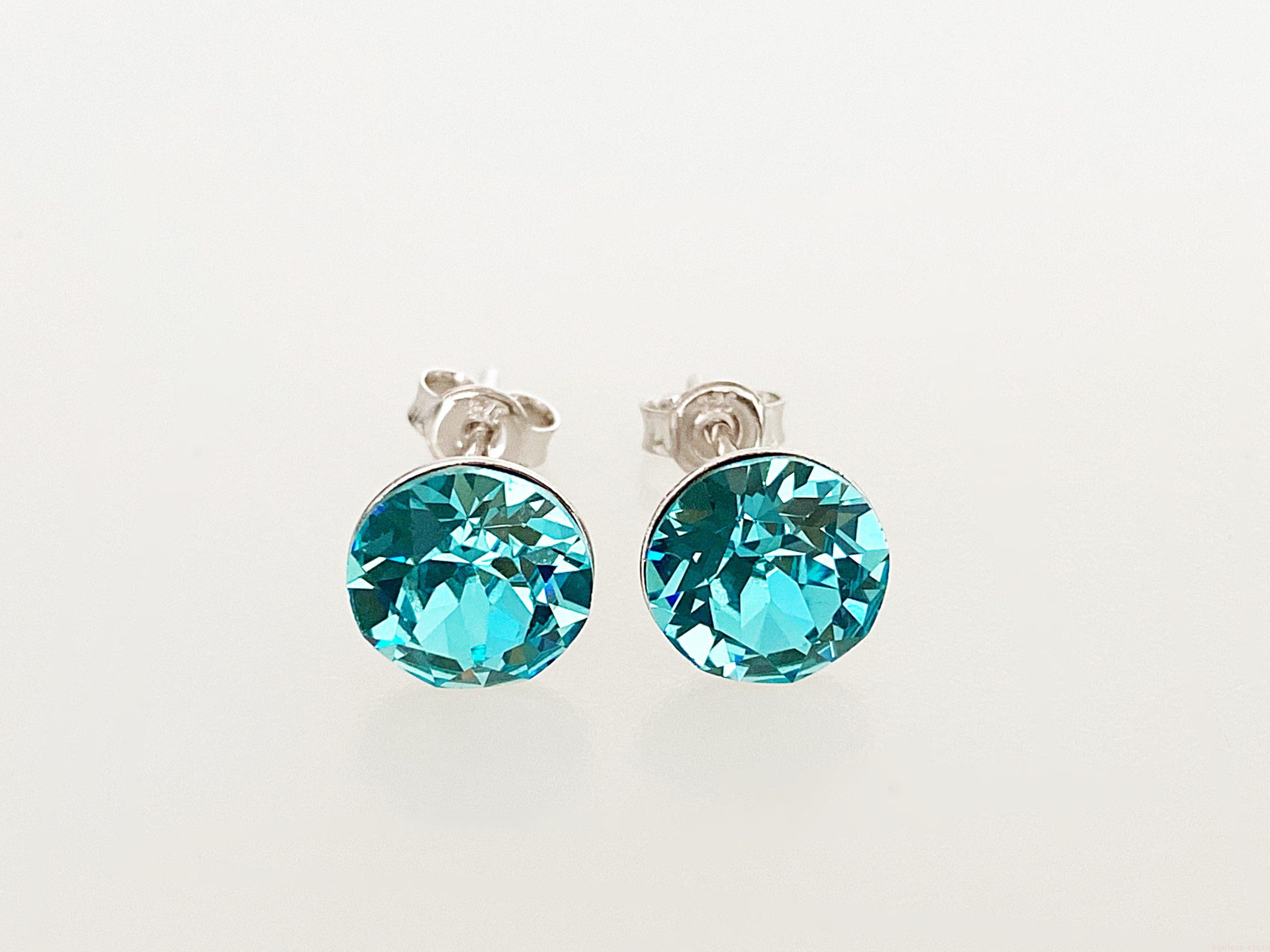 IMG_4674 Cercei din argint 925 rodiat, marcat, cu Swarovski, model Chaton, culoare Light Turquoise, dimensiune cristale 8 mm. poza 1
